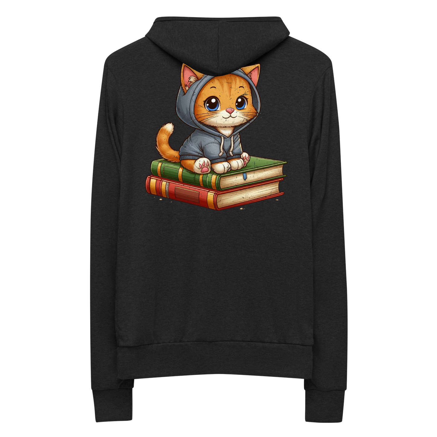 Orange Kitten - Sitting on Books - Lightweight Zip Hoodie