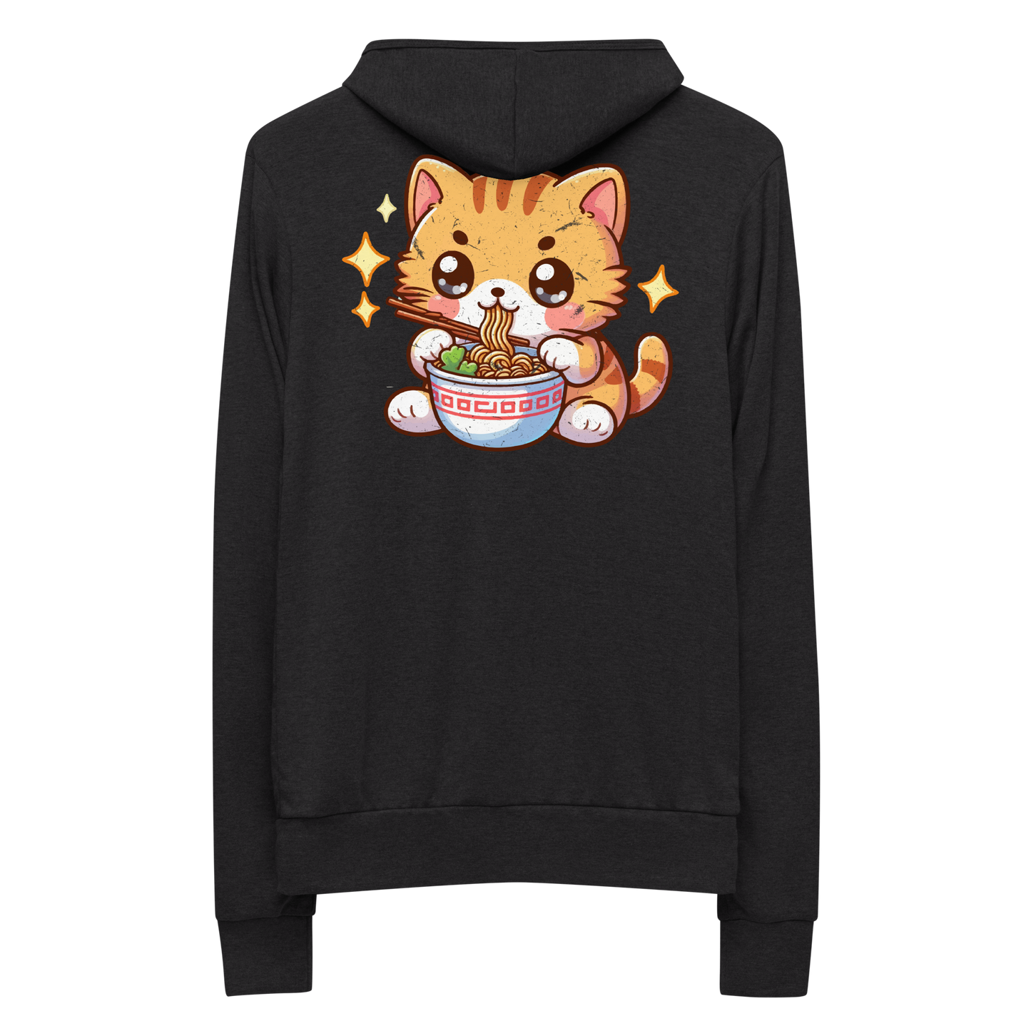 Orange Kitten - Eating Ramen - Lightweight Zip Hoodie