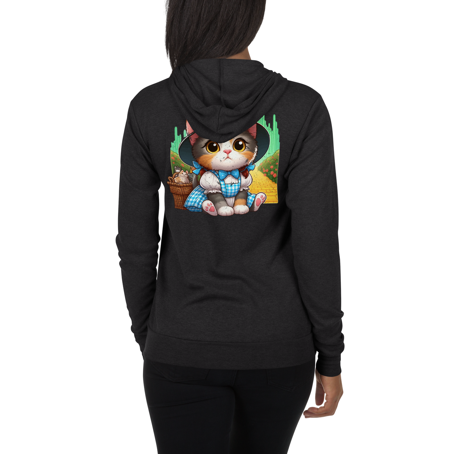 Kitten on a Yellow Brick Road - Lightweight Zip Hoodie