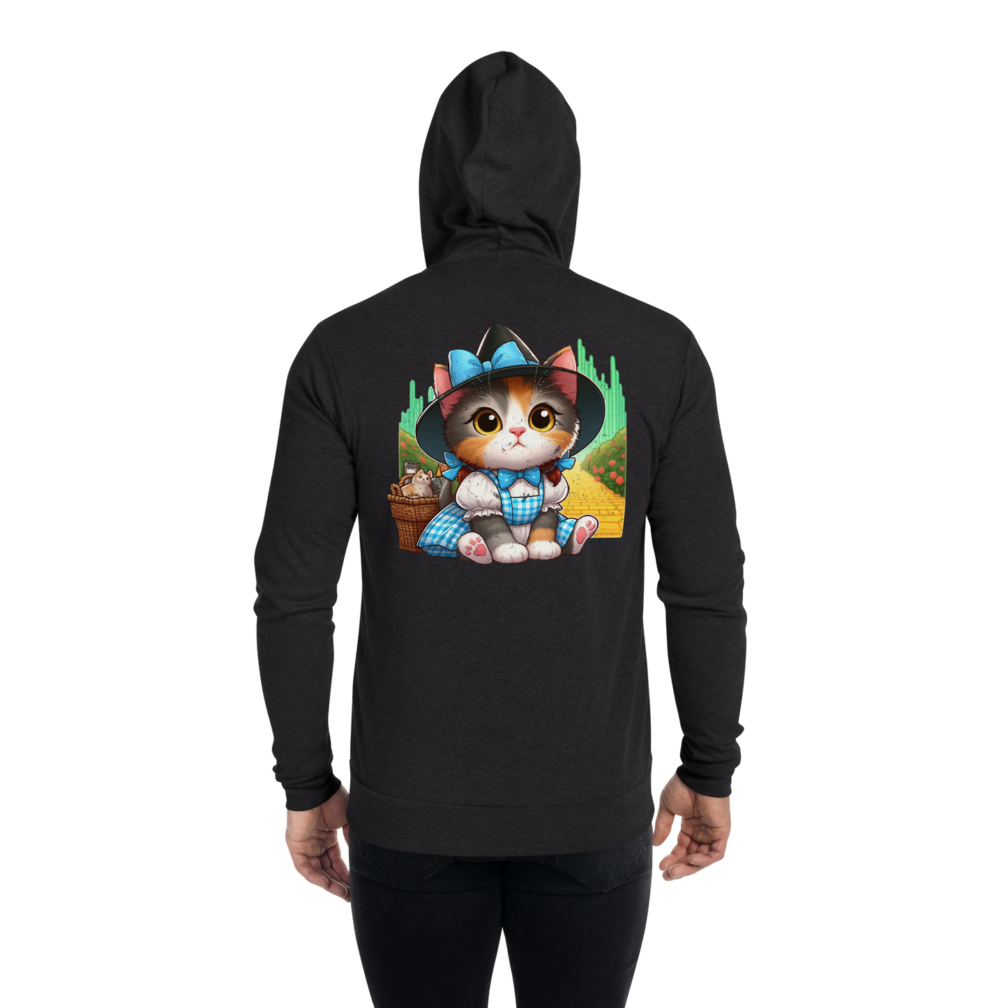 Kitten on a Yellow Brick Road - Lightweight Zip Hoodie