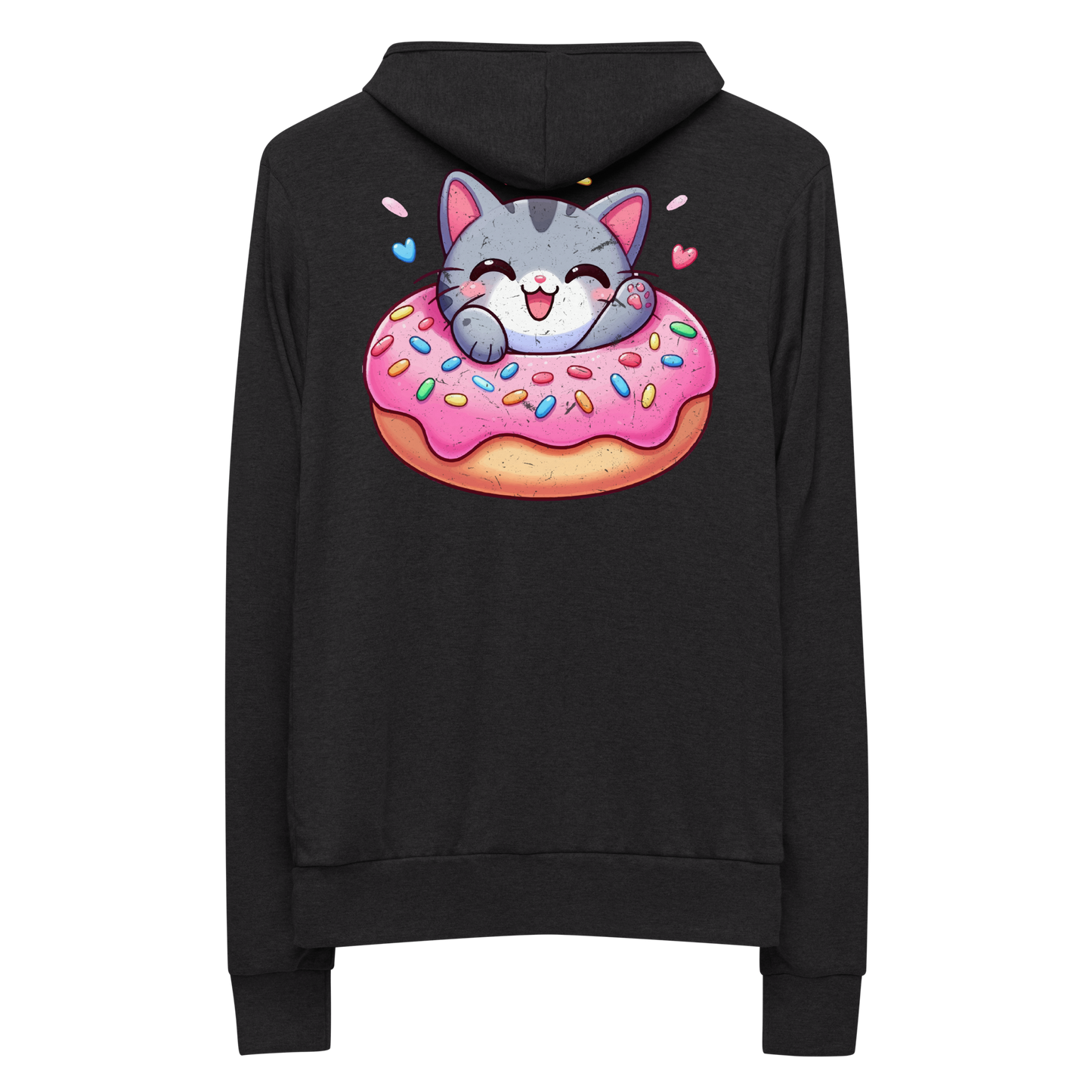 Grey Kitten - Laughing in a Donut - Lightweight Zip Hoodie