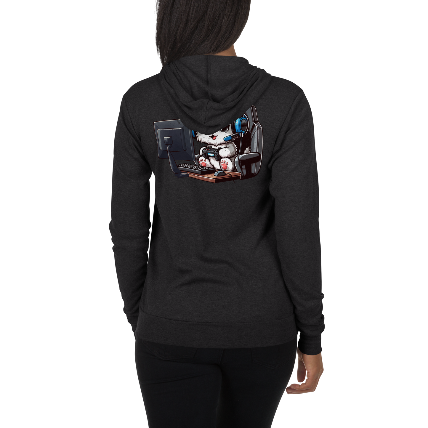 Gamer Kitten - Blue Headset - Lightweight Zip Hoodie