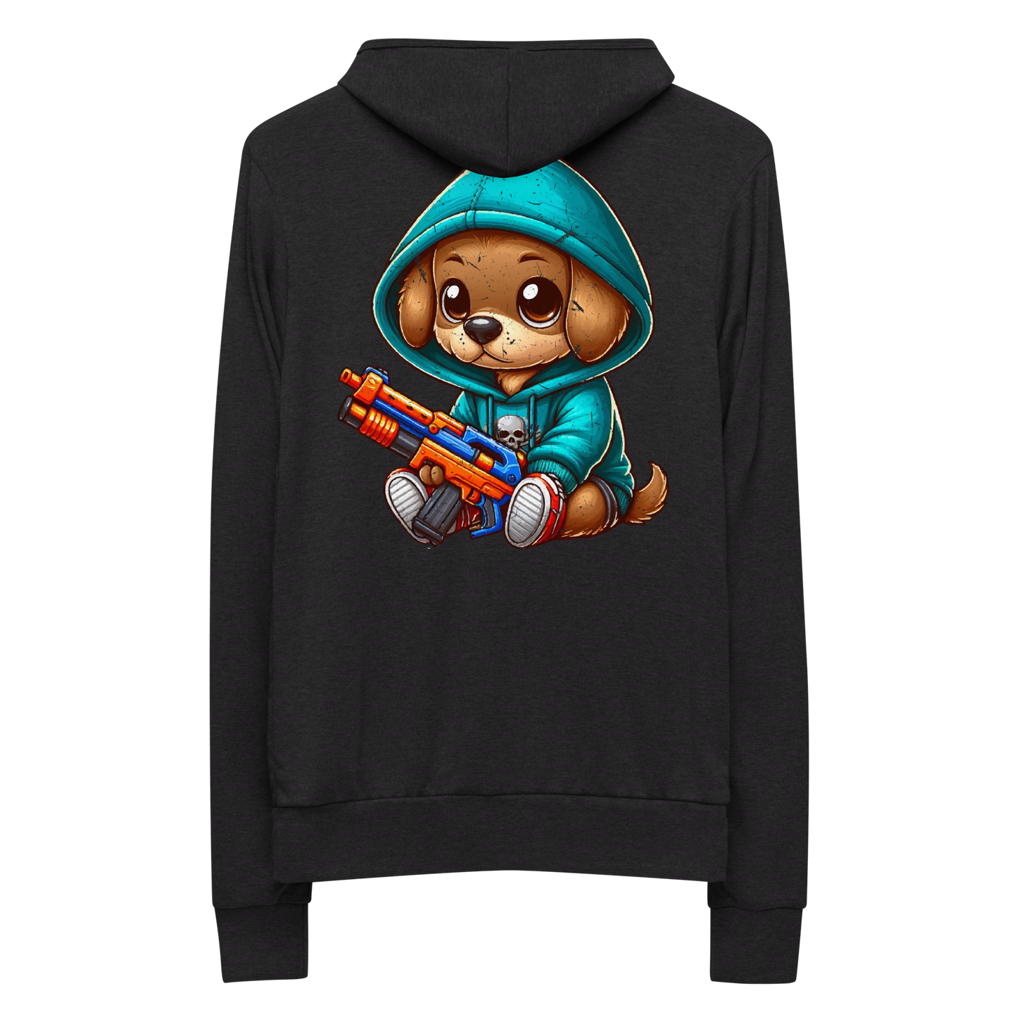 Brown Puppy with Foam Dart Blaster - Lightweight Zip Hoodie