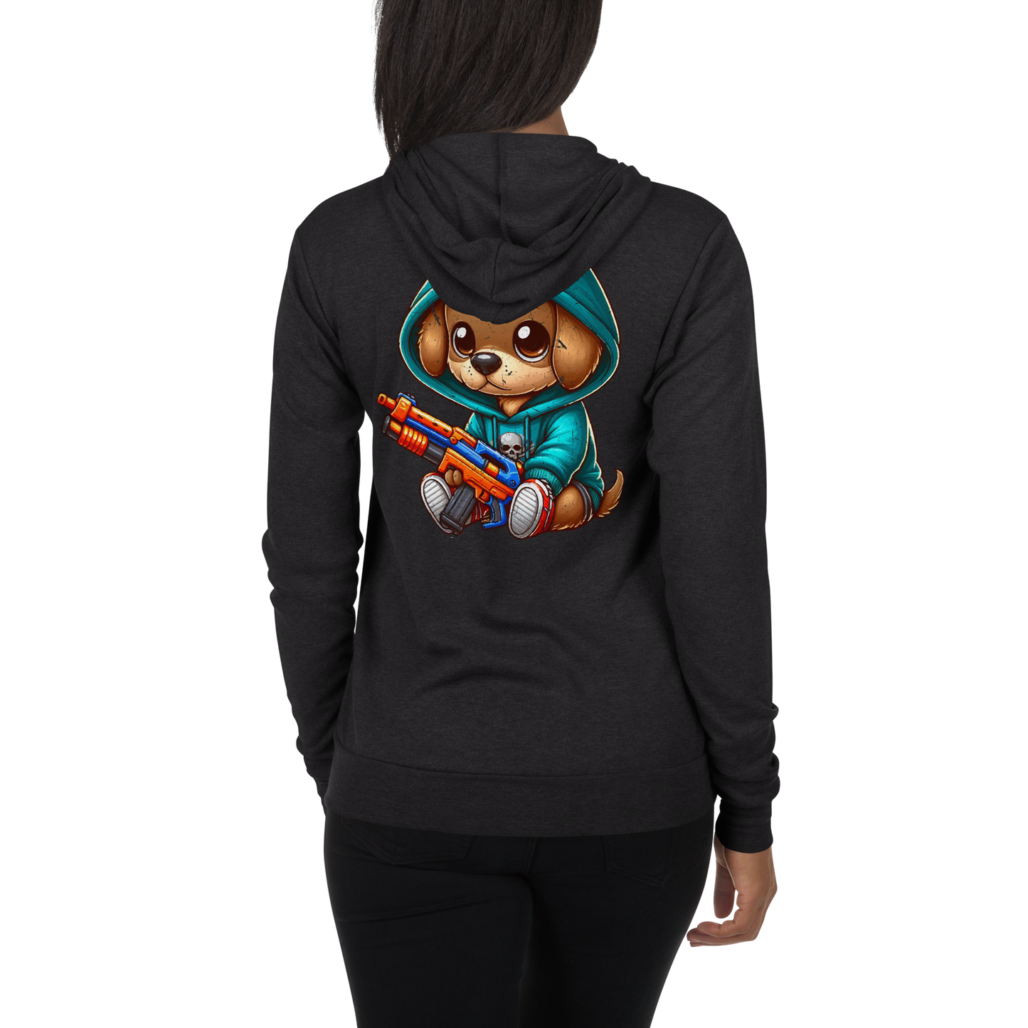 Brown Puppy with Foam Dart Blaster - Lightweight Zip Hoodie