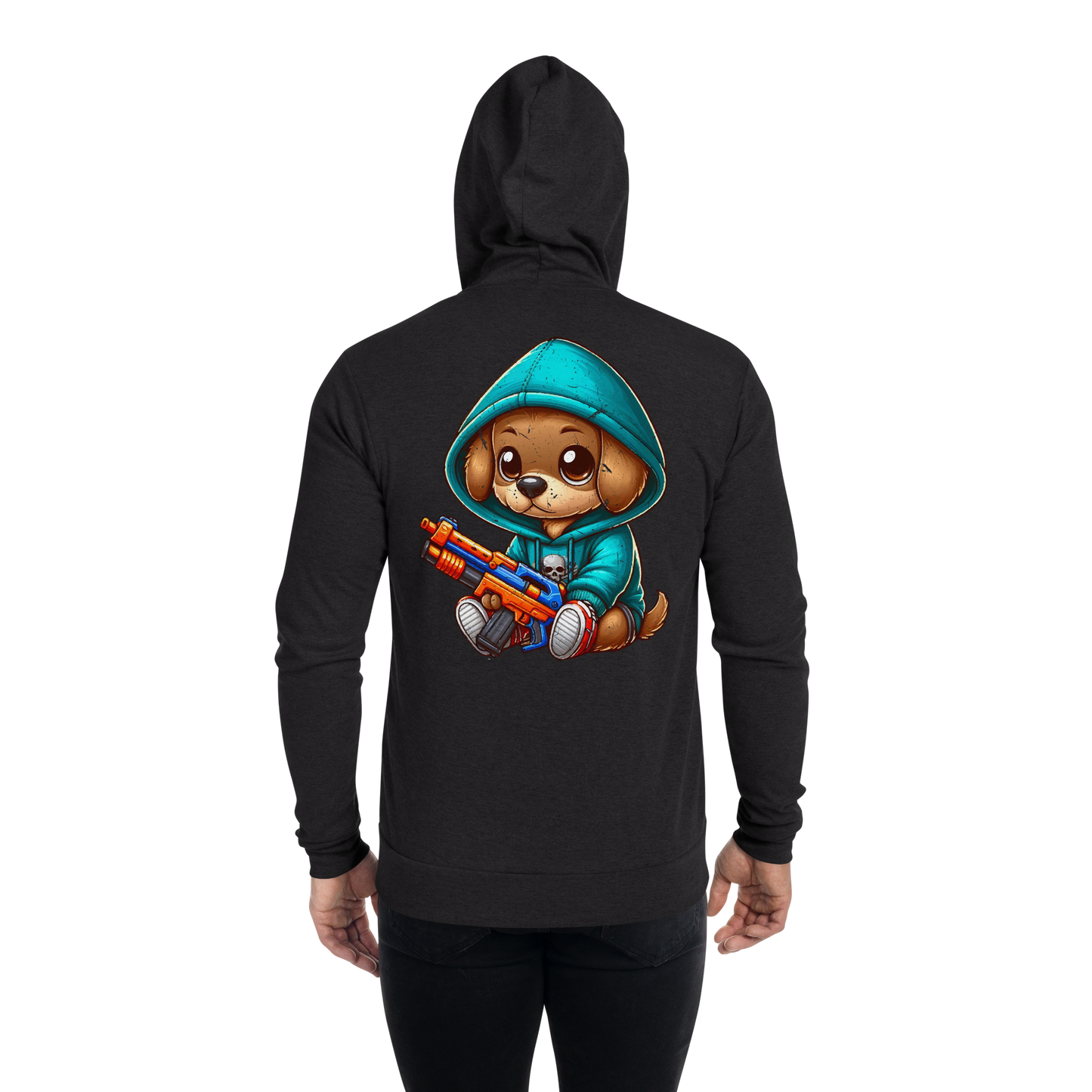 Brown Puppy with Foam Dart Blaster - Lightweight Zip Hoodie