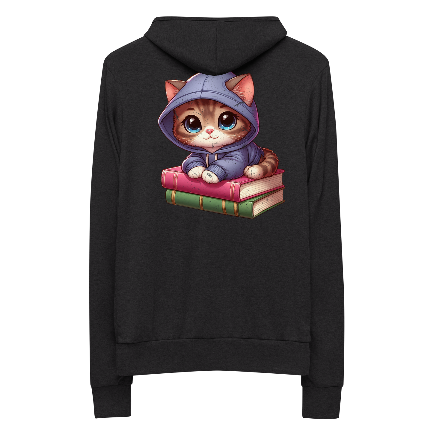 Brown Kitten - Sitting on Books - Lightweight Zip Hoodie