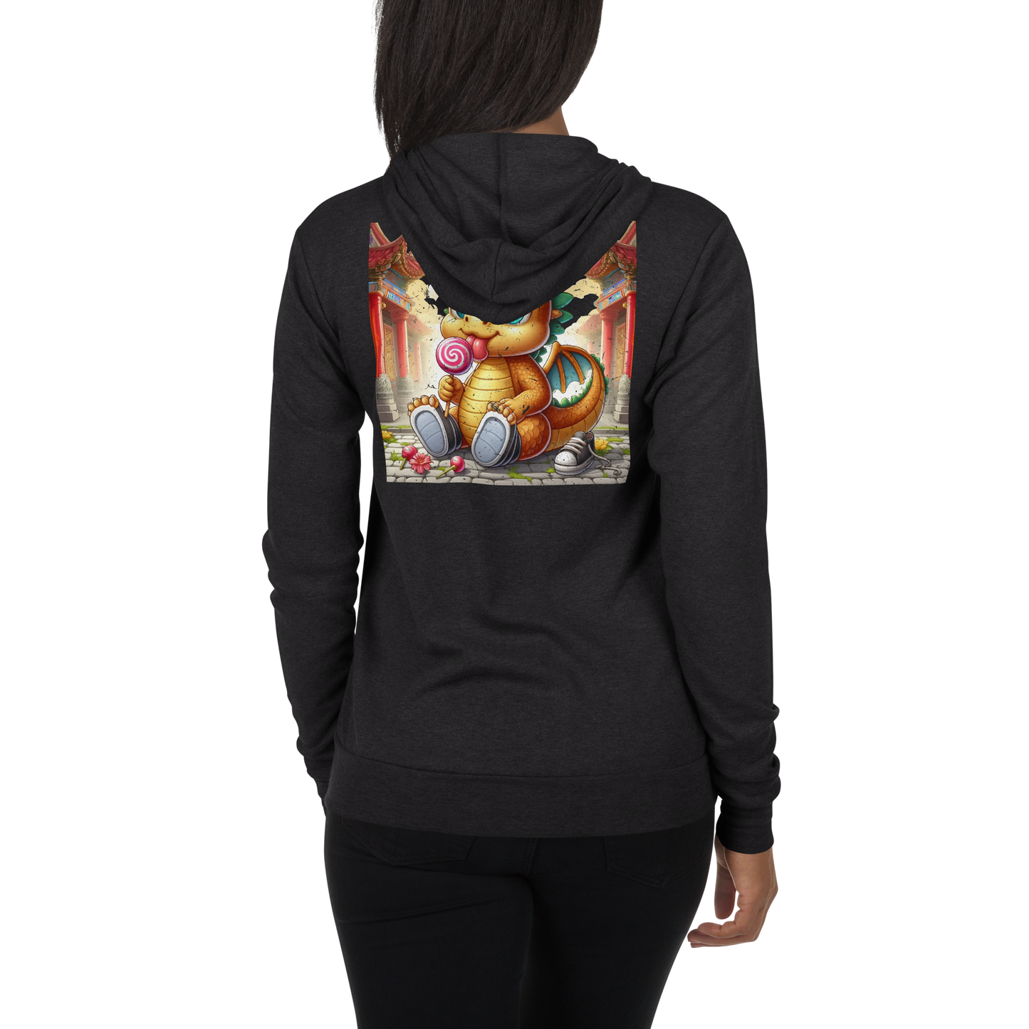 Dragon in Town with Lolipop - Lightweight Zip Hoodie