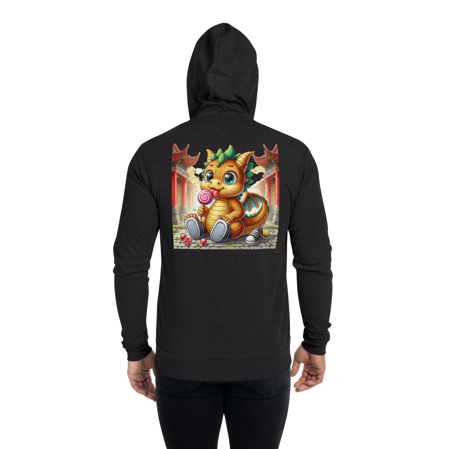 Dragon in Town with Lolipop - Lightweight Zip Hoodie