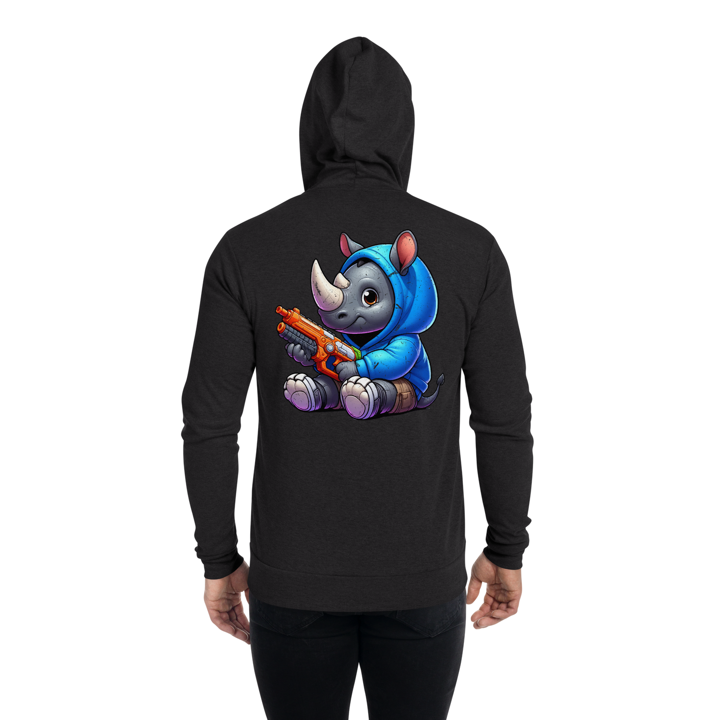 Baby Rhino with Foam Dart Blaster - Lightweight Zip Hoodie