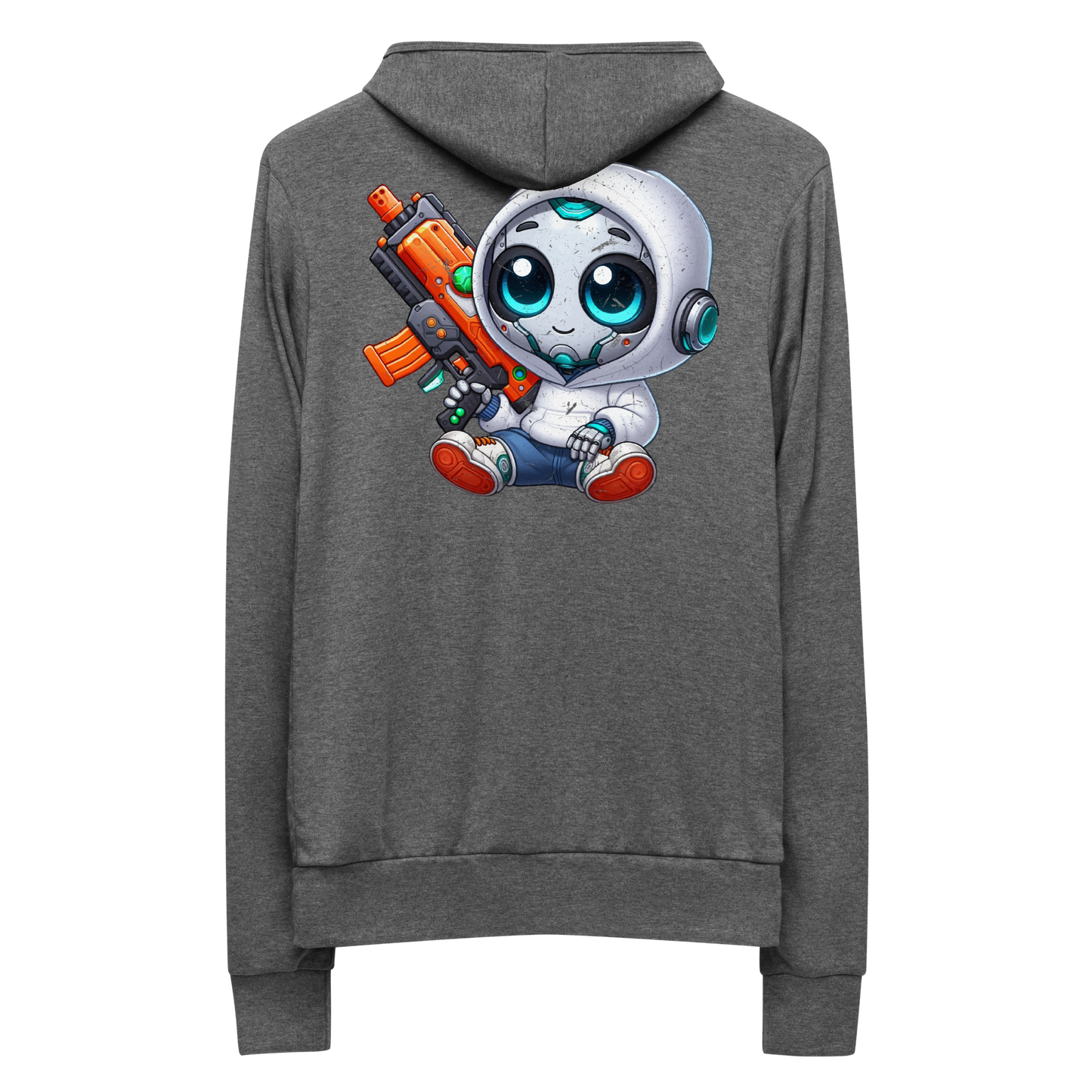 White Robot with Foam Dart Blaster - Lightweight Zip Hoodie