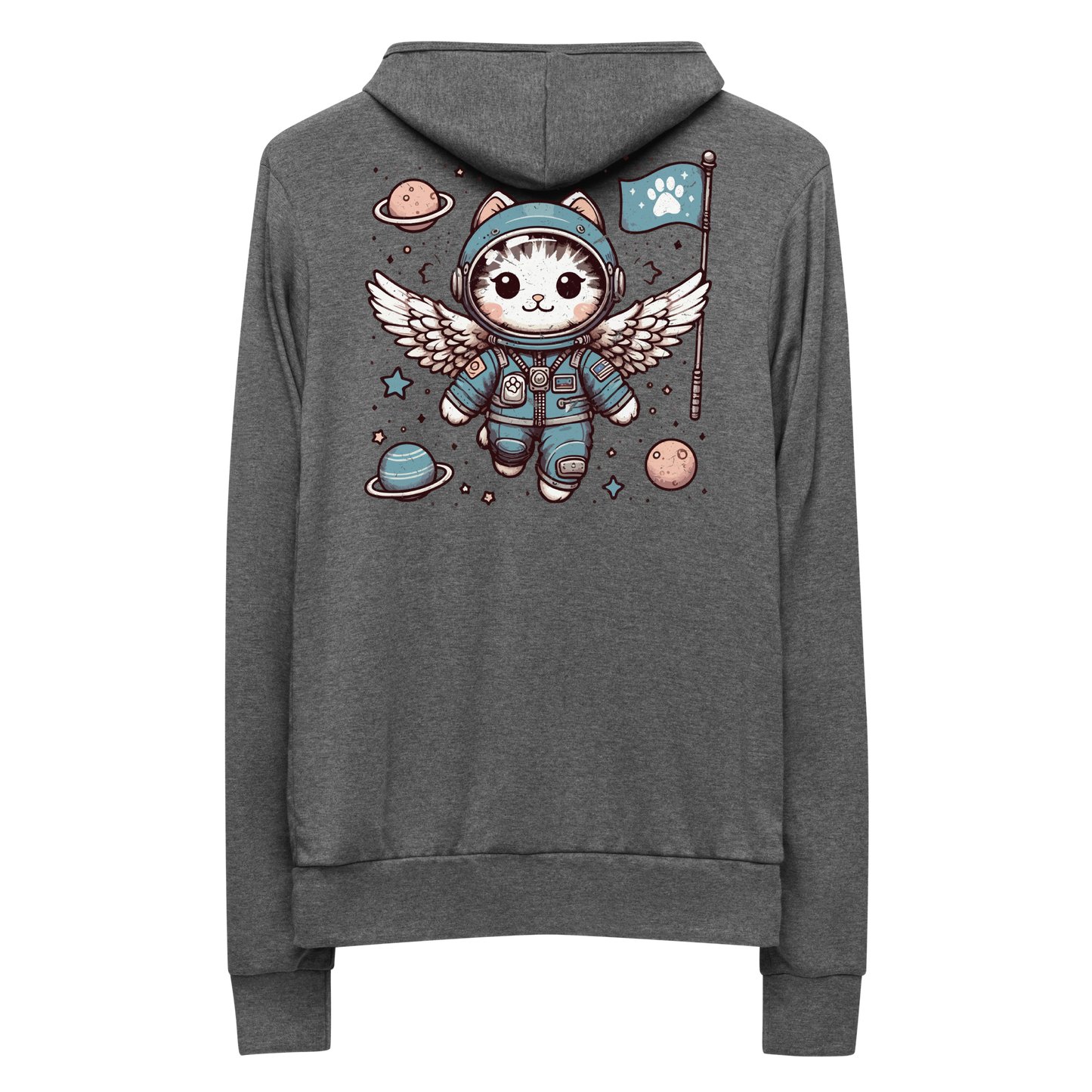 Space Kitten with Wings - Lightweight Zip Hoodie