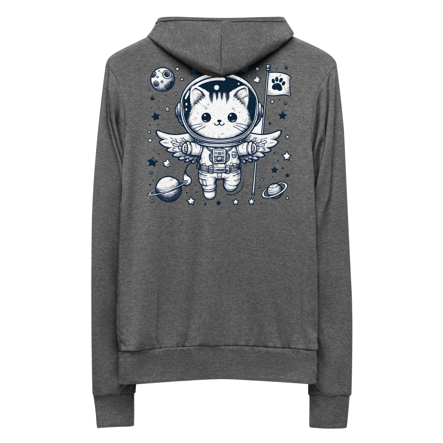 Space Kitten with Stars - Lightweight Zip Hoodie
