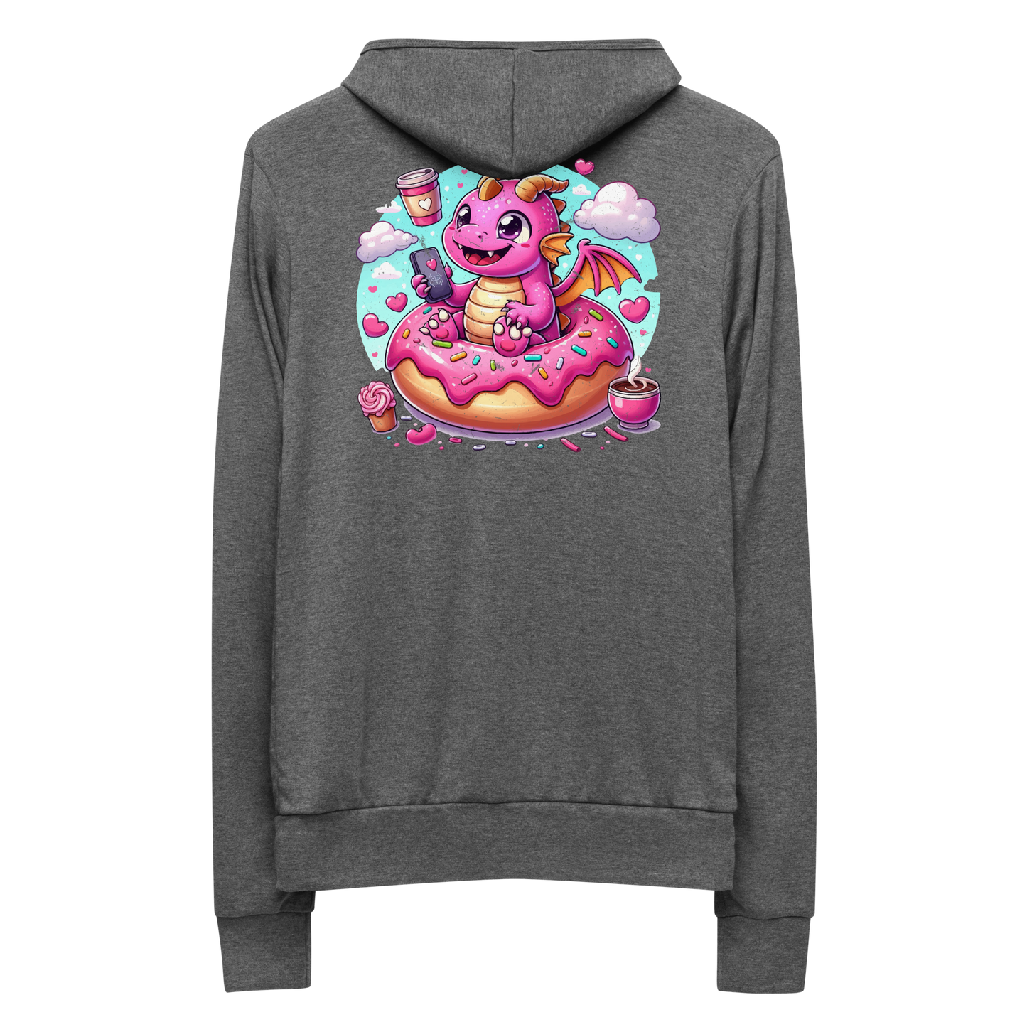 Pink Dragon - Loving Coffee and Donuts - Lightweight Zip Hoodie