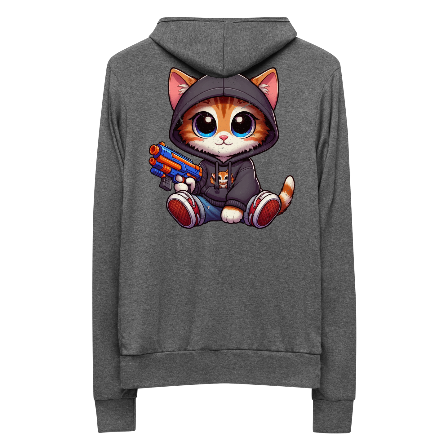 Orange Kitten with Foam Dart Blaster - Lightweight Zip Hoodie