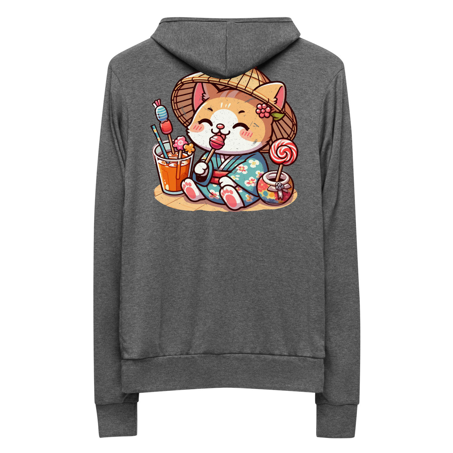 Orange Kitten in a Kimono - Lightweight Zip Hoodie