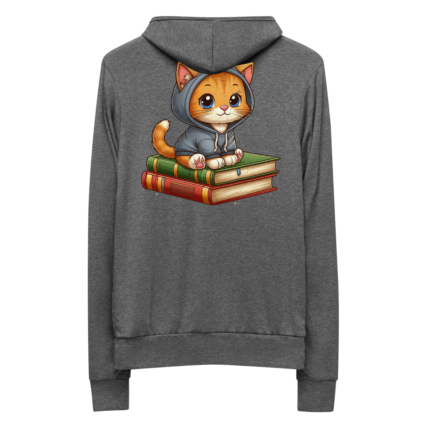Orange Kitten - Sitting on Books - Lightweight Zip Hoodie