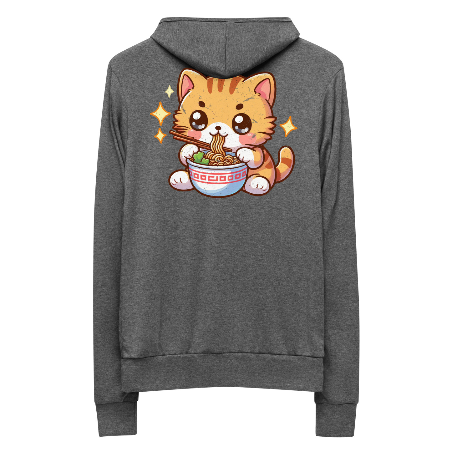 Orange Kitten - Eating Ramen - Lightweight Zip Hoodie