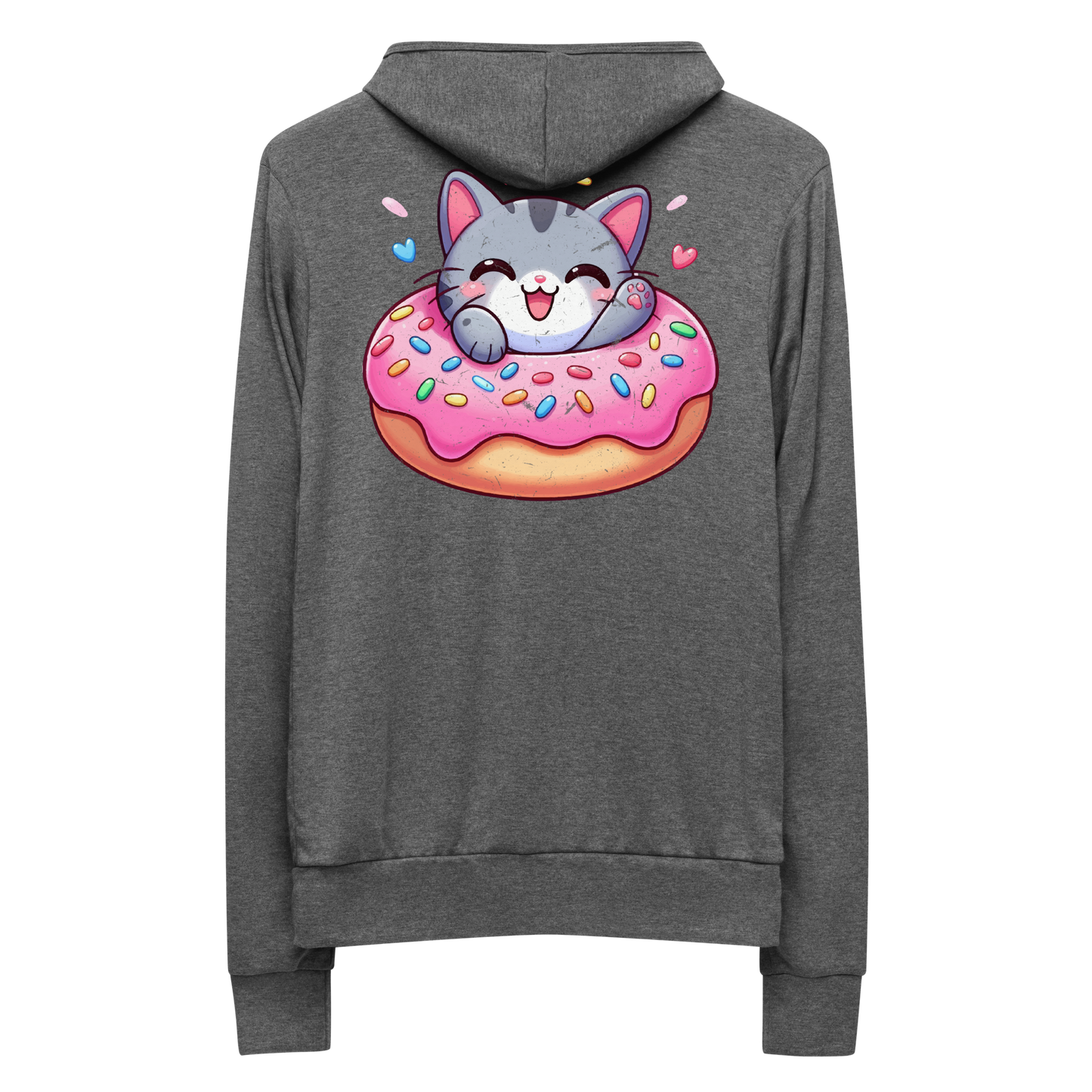 Grey Kitten - Laughing in a Donut - Lightweight Zip Hoodie