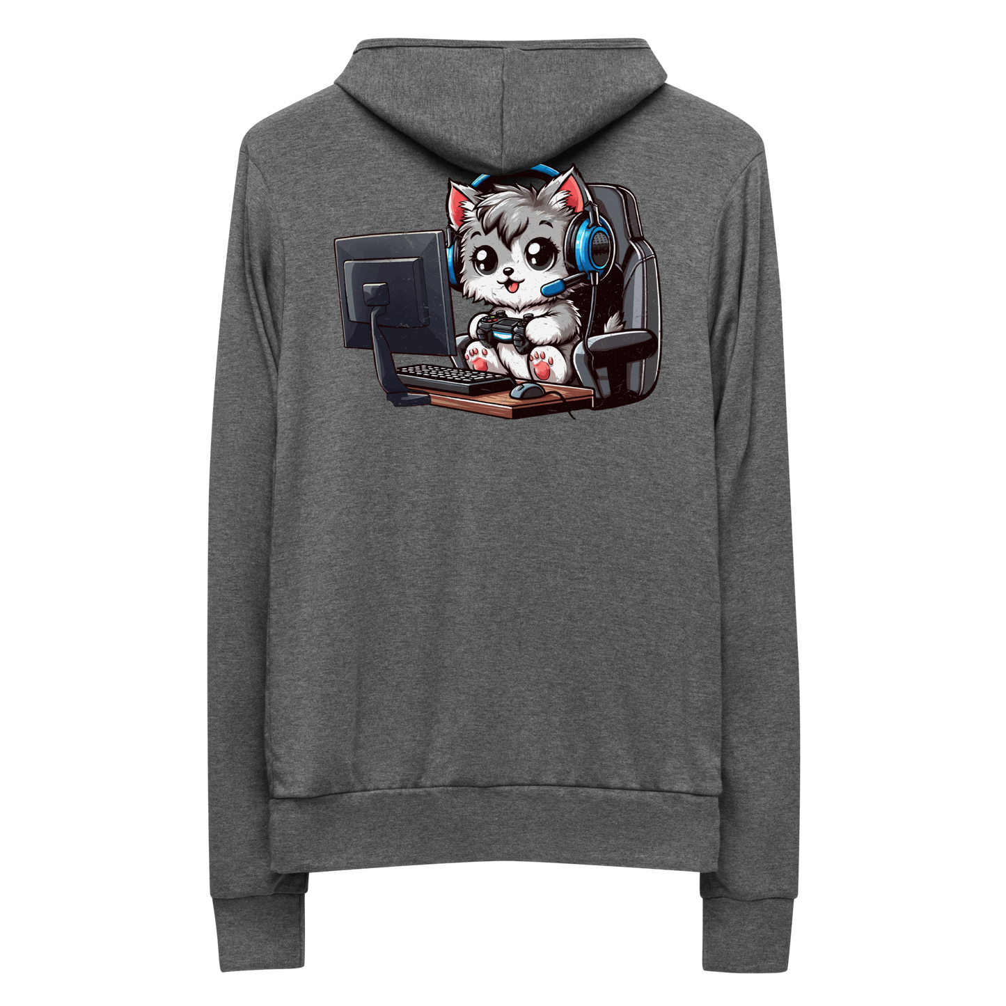 Gamer Kitten - Blue Headset - Lightweight Zip Hoodie