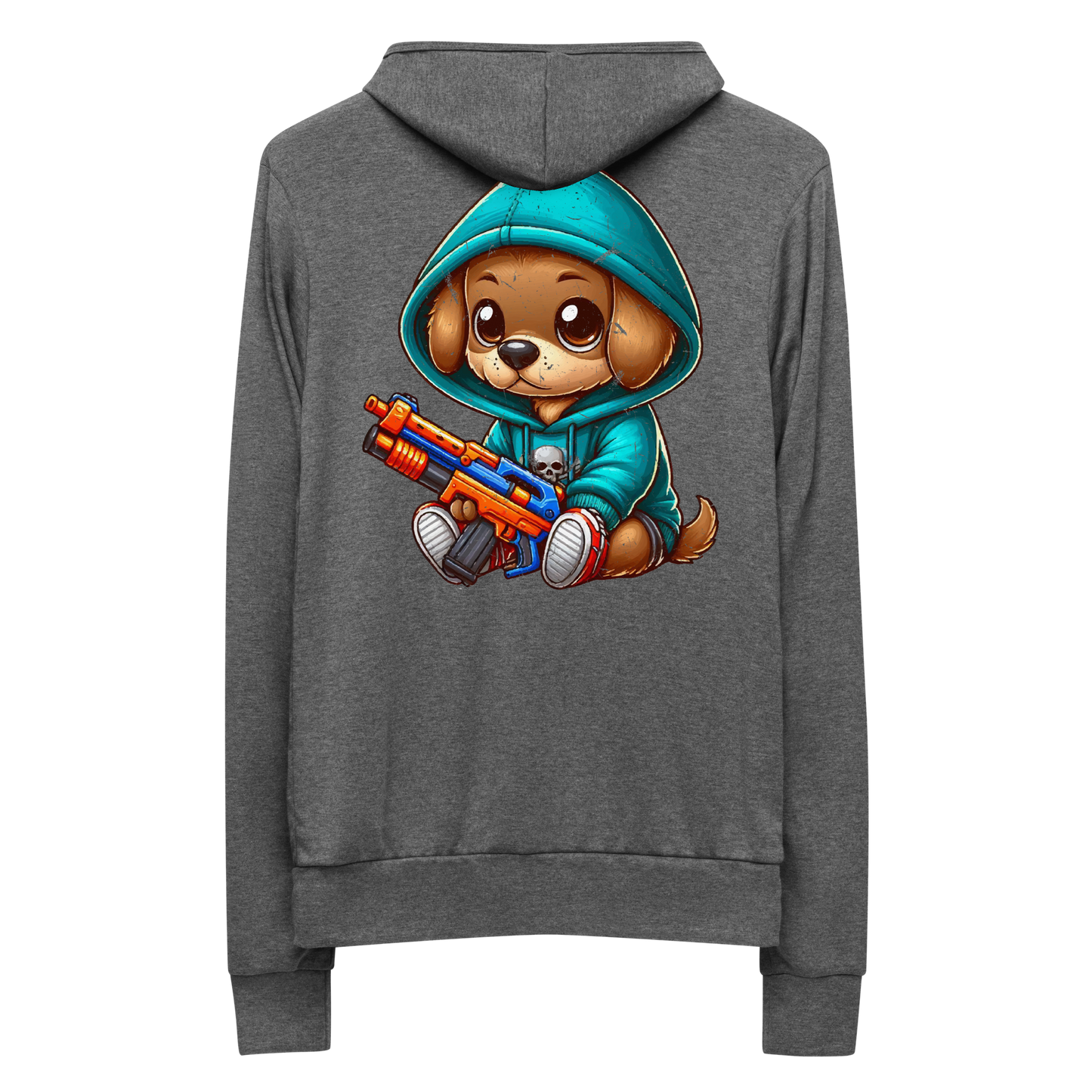 Brown Puppy with Foam Dart Blaster - Lightweight Zip Hoodie
