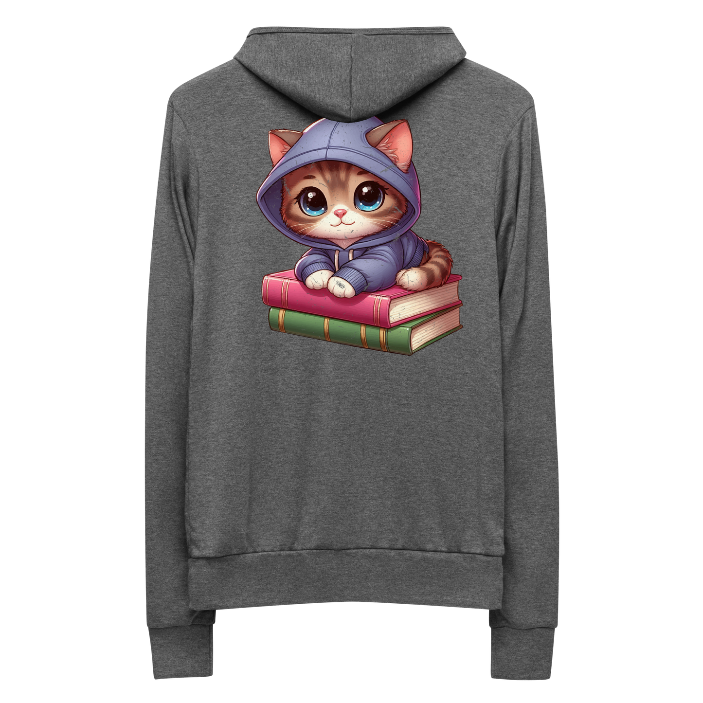 Brown Kitten - Sitting on Books - Lightweight Zip Hoodie
