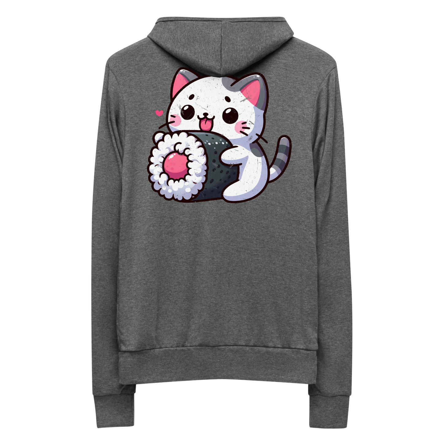 Black and Grey Kitten - Eating Sushi - Lightweight Zip Hoodie