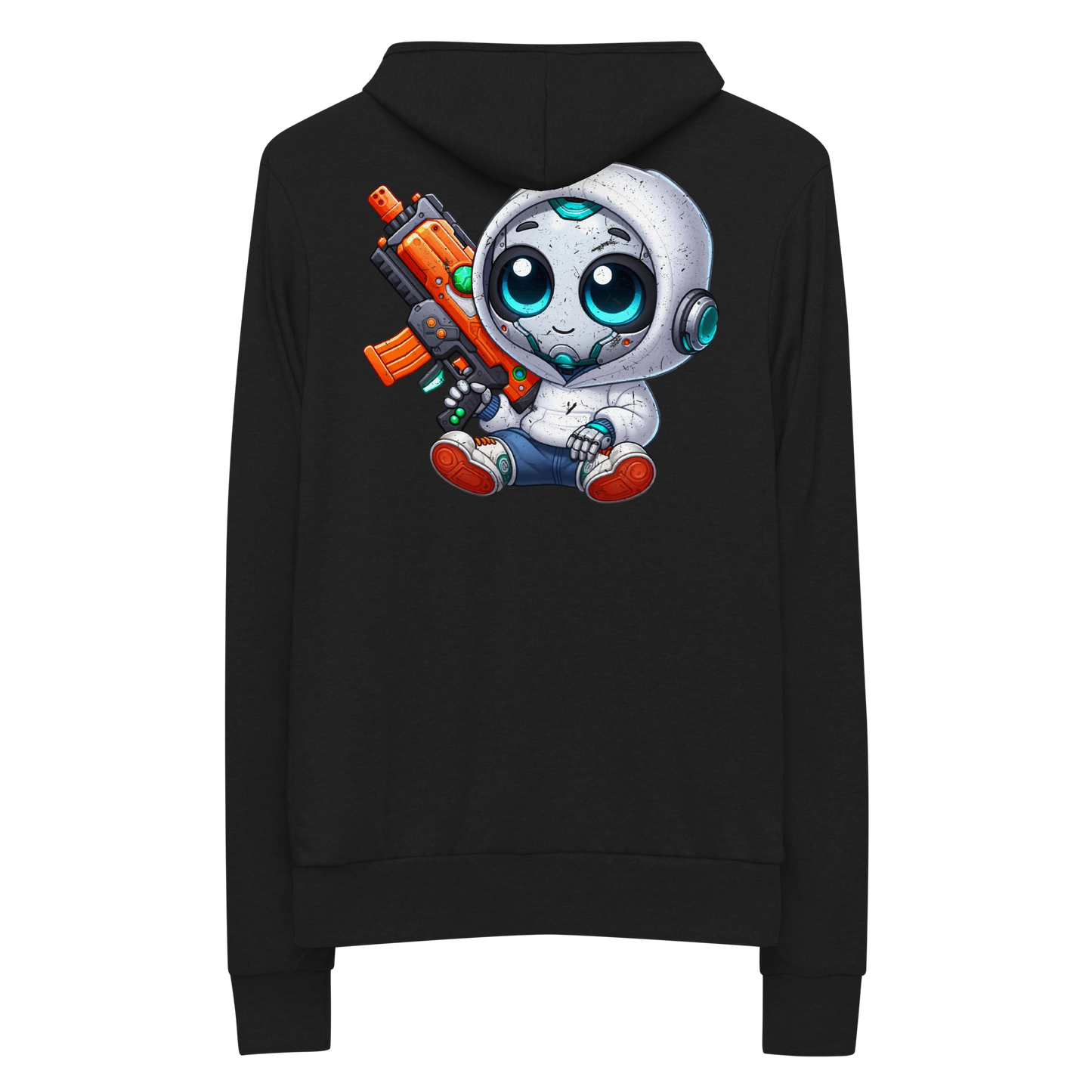 White Robot with Foam Dart Blaster - Lightweight Zip Hoodie