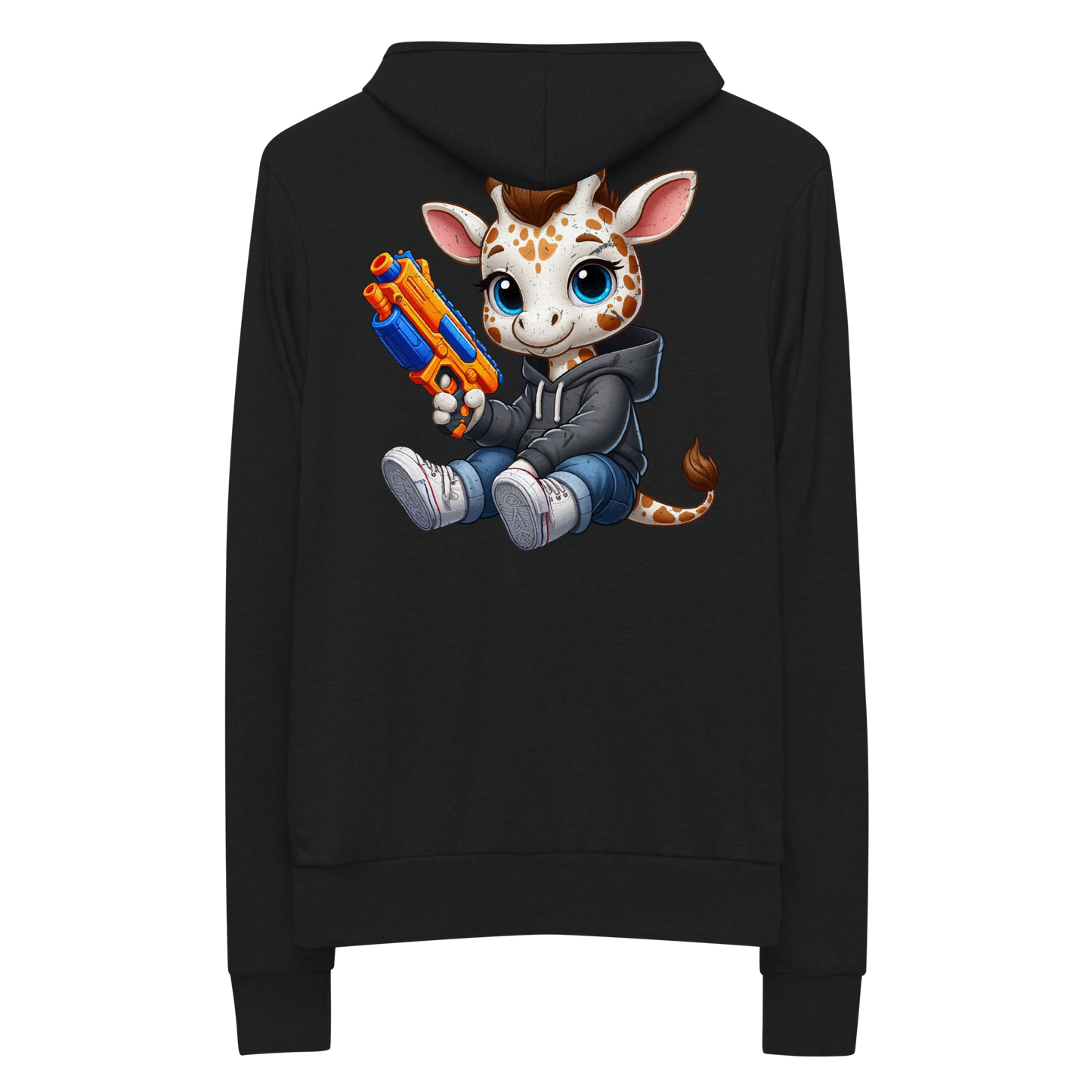 White Giraffe with Foam Dart Blaster - Lightweight Zip Hoodie