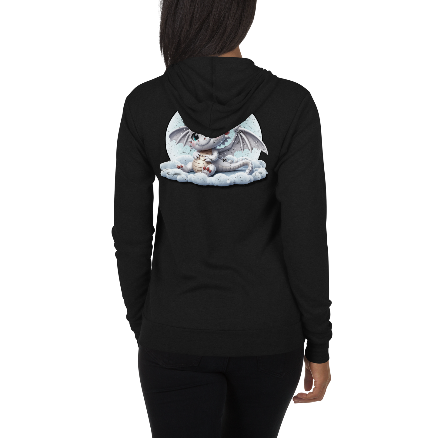 White Dragon in the Clouds - Lightweight Zip Hoodie