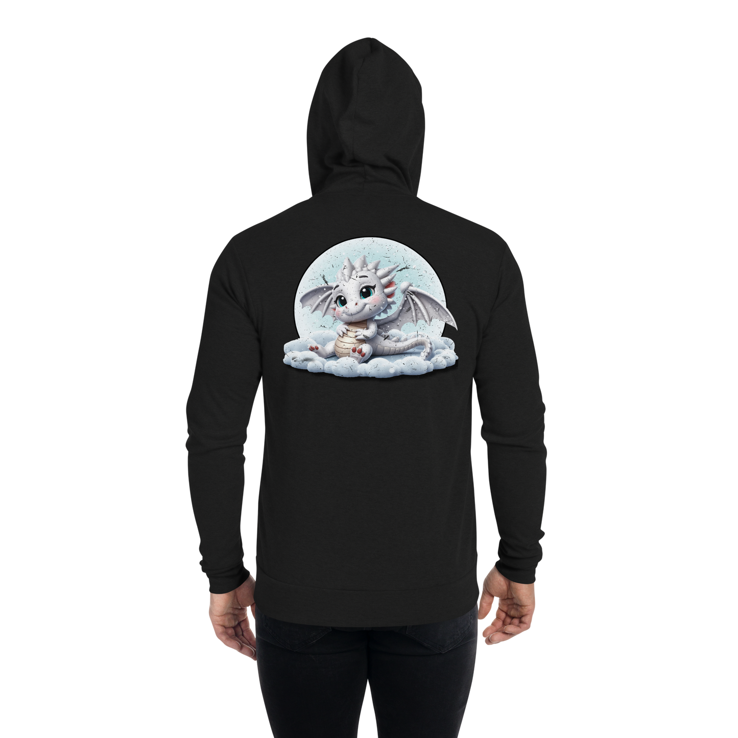 White Dragon in the Clouds - Lightweight Zip Hoodie