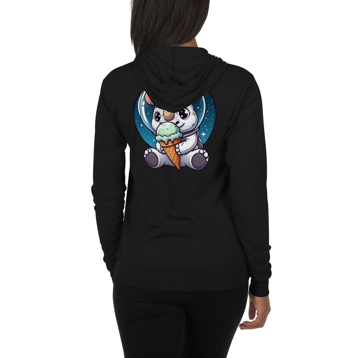 Space Rhino - Eating Ice Cream - Lightweight Zip Hoodie