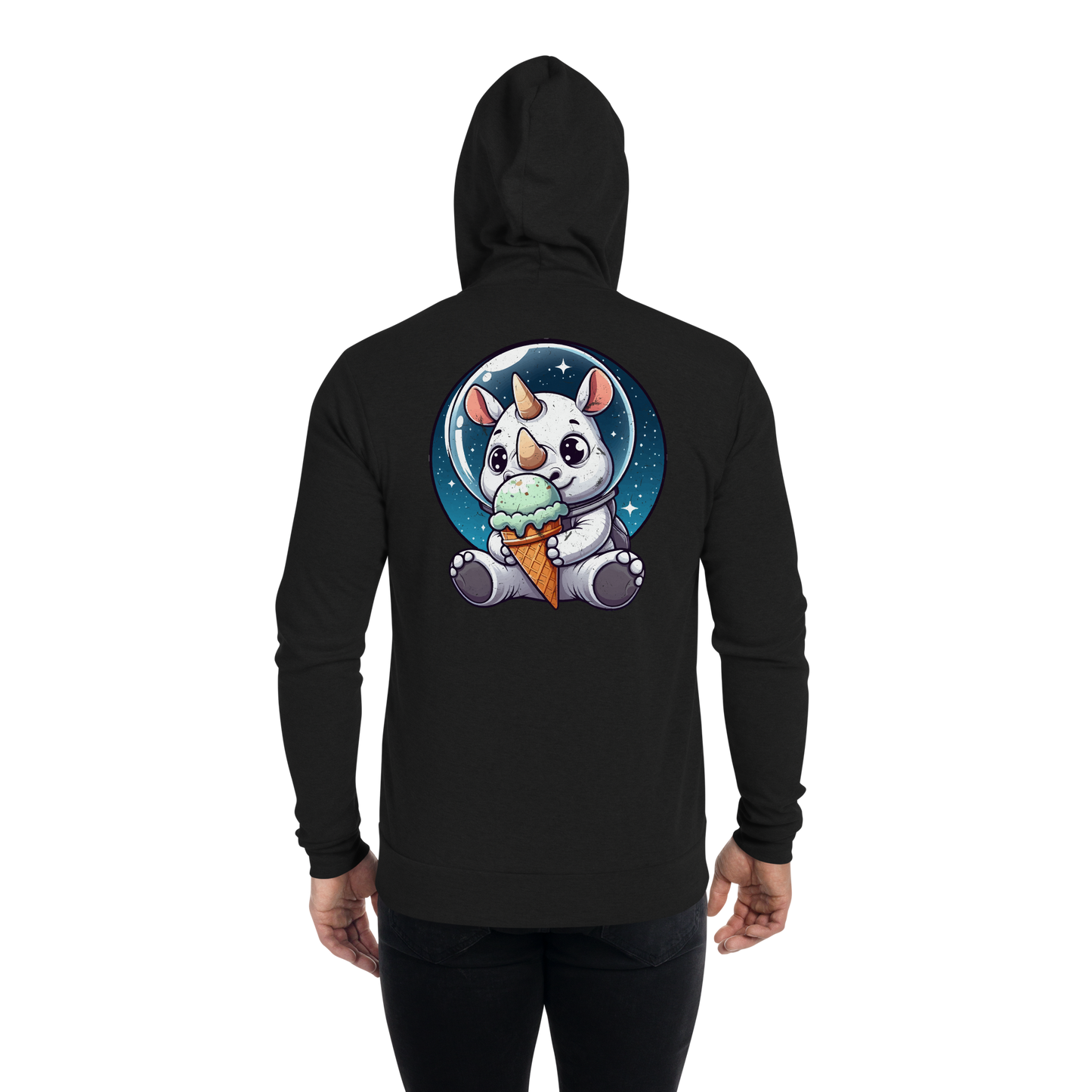 Space Rhino - Eating Ice Cream - Lightweight Zip Hoodie
