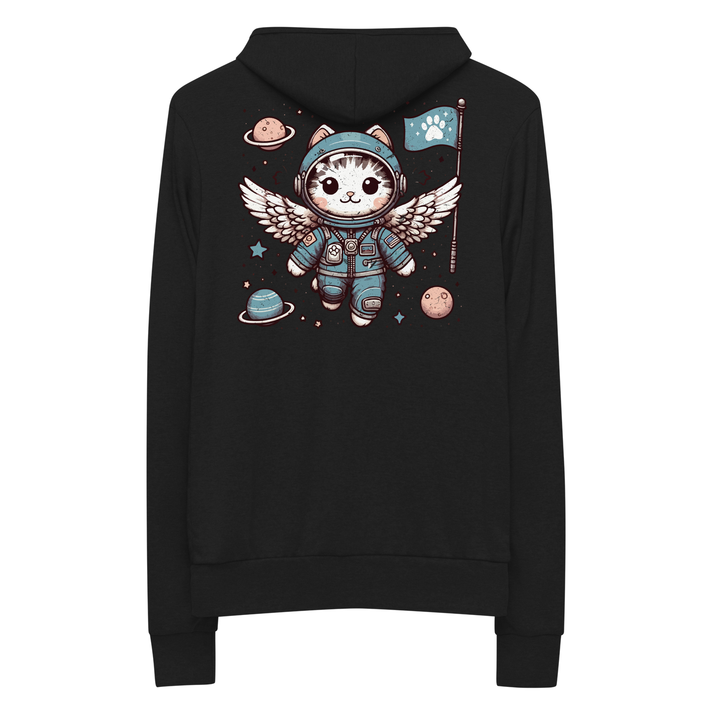 Space Kitten with Wings - Lightweight Zip Hoodie