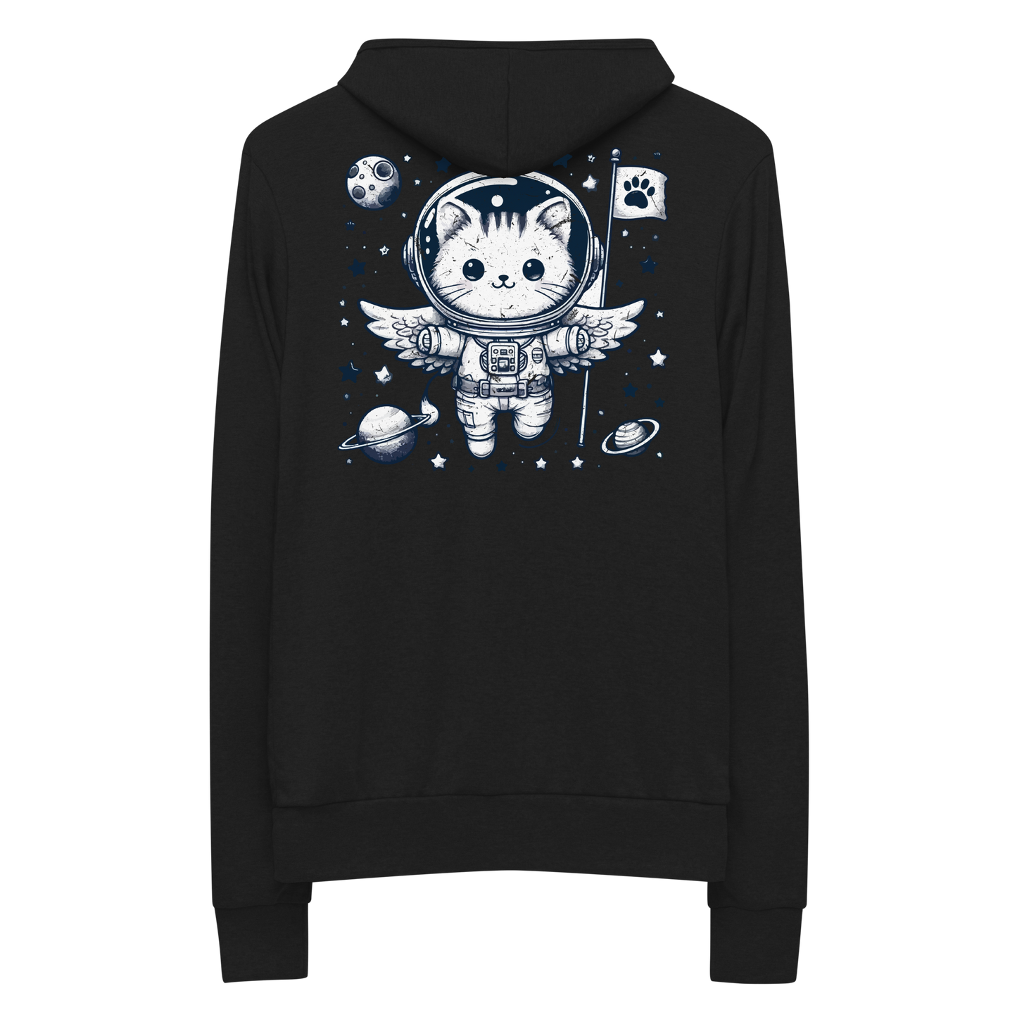 Space Kitten with Stars - Lightweight Zip Hoodie