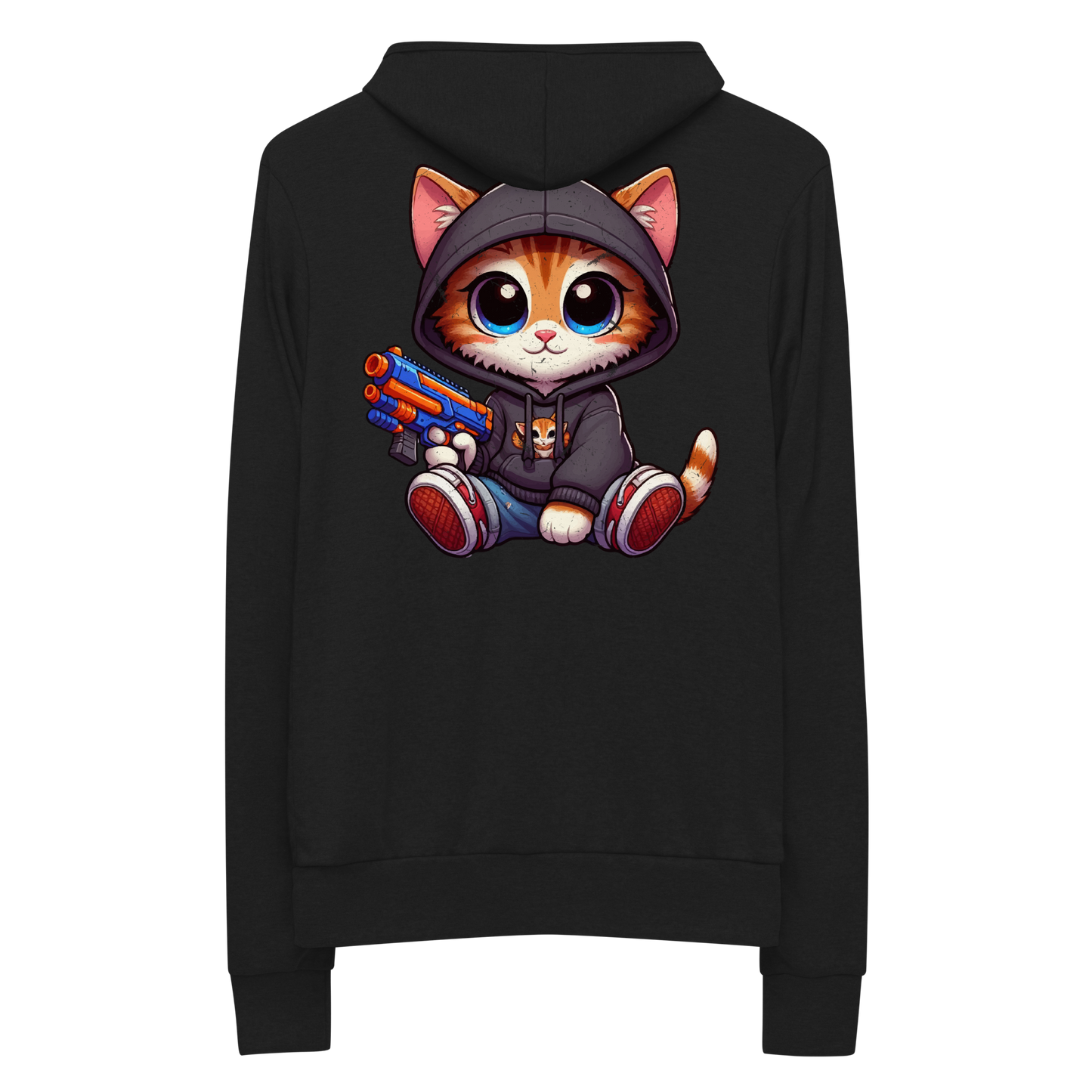 Orange Kitten with Foam Dart Blaster - Lightweight Zip Hoodie