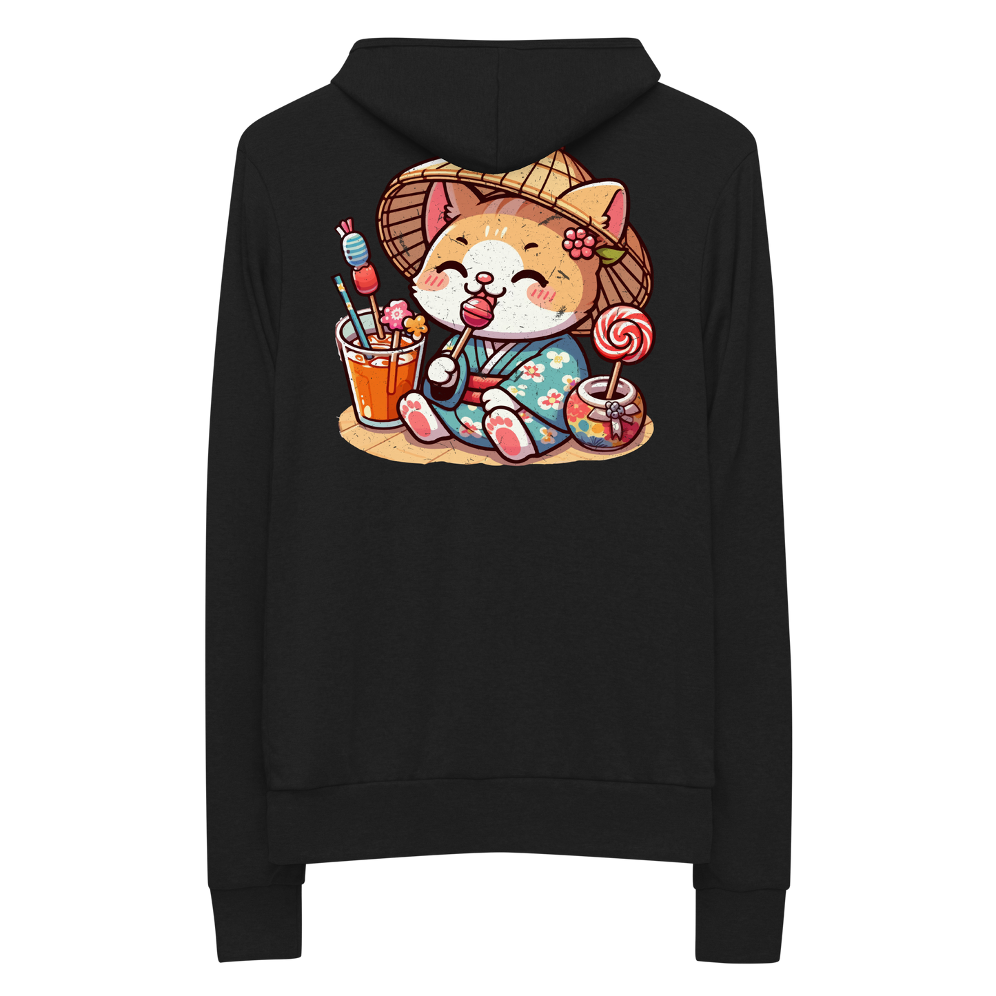 Orange Kitten in a Kimono - Lightweight Zip Hoodie