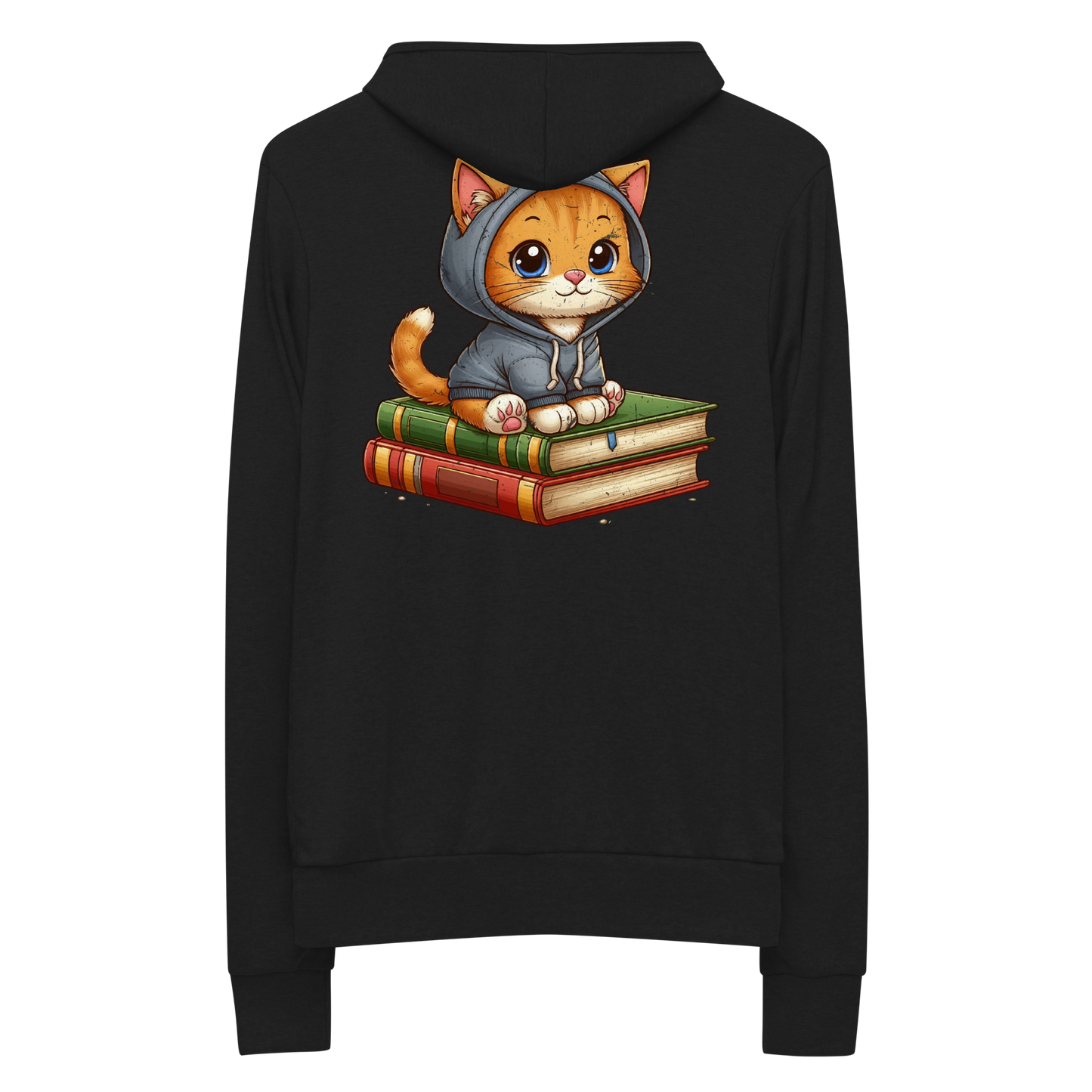 Orange Kitten - Sitting on Books - Lightweight Zip Hoodie