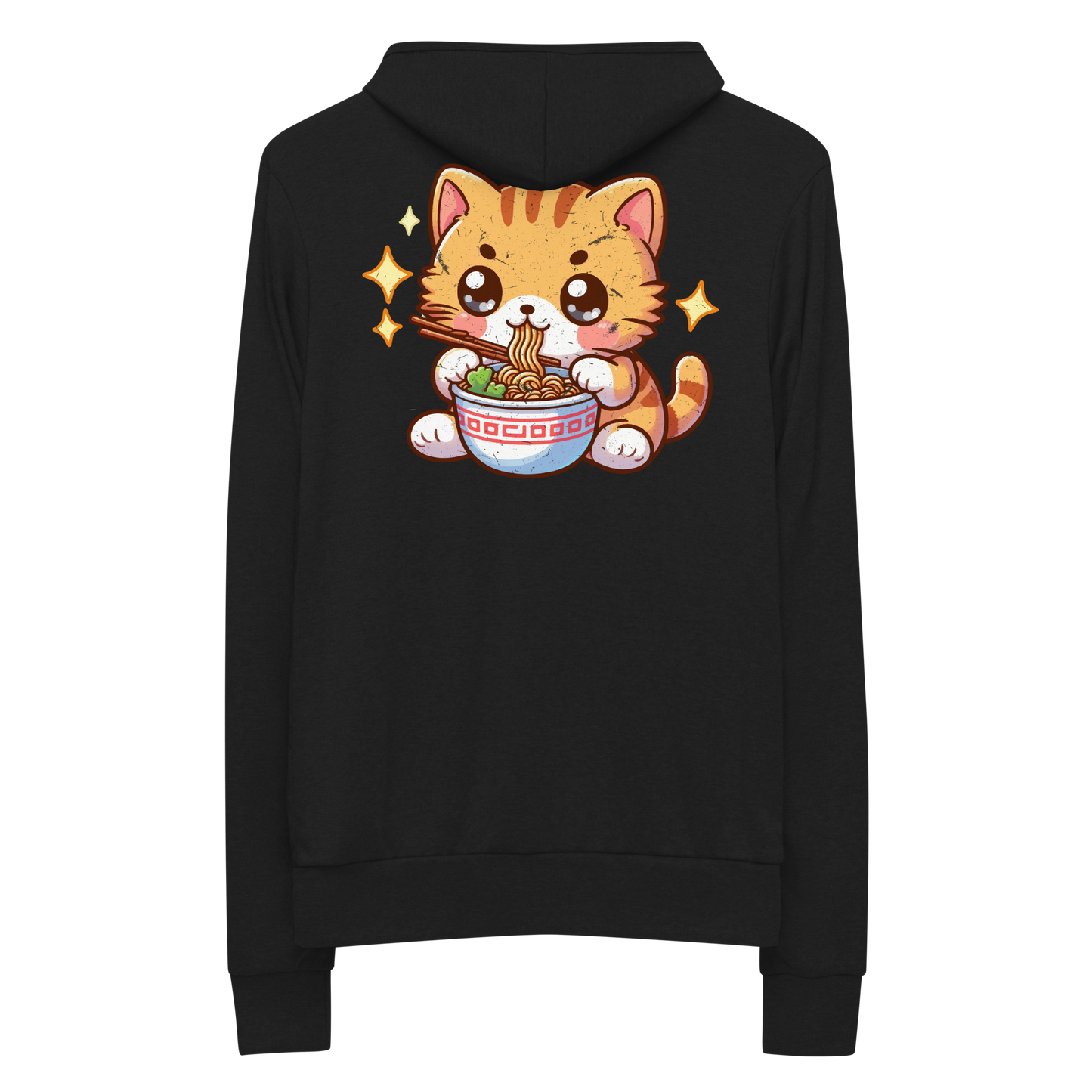 Orange Kitten - Eating Ramen - Lightweight Zip Hoodie