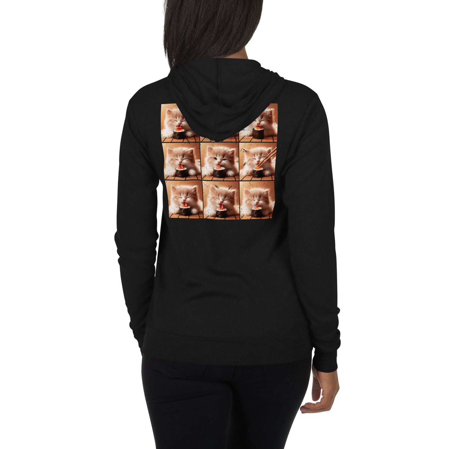 Kittens Eating Sushi Collage - Lightweight Zip Hoodie