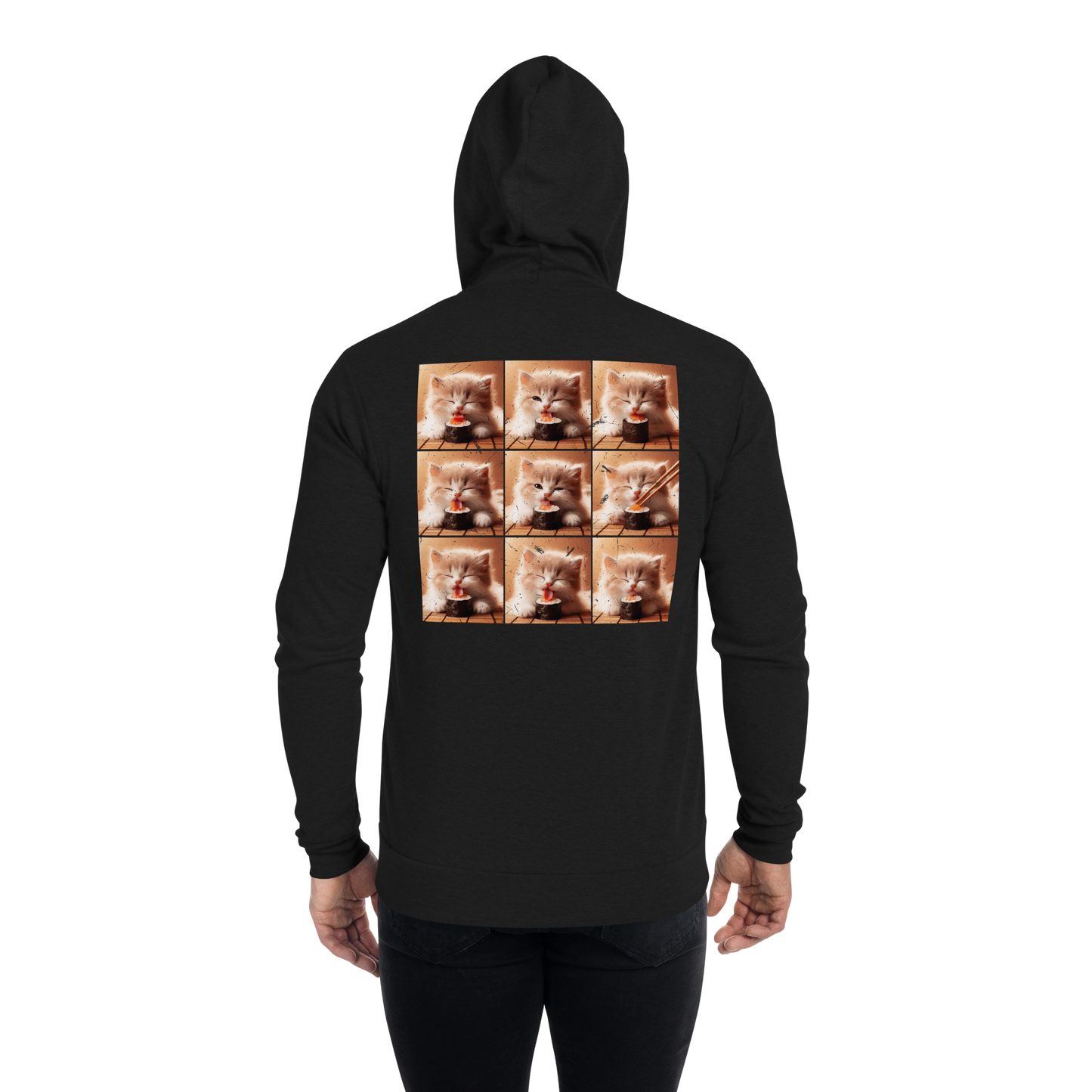 Kittens Eating Sushi Collage - Lightweight Zip Hoodie