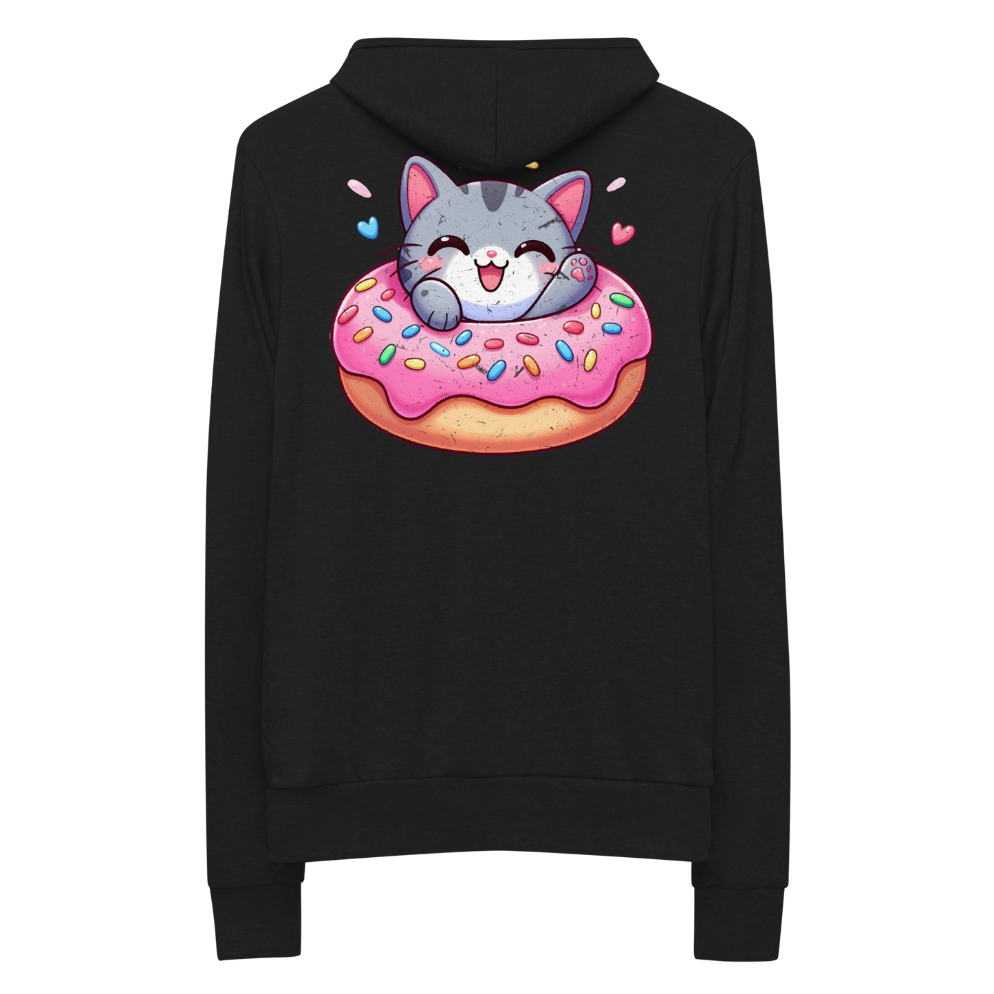 Grey Kitten - Laughing in a Donut - Lightweight Zip Hoodie
