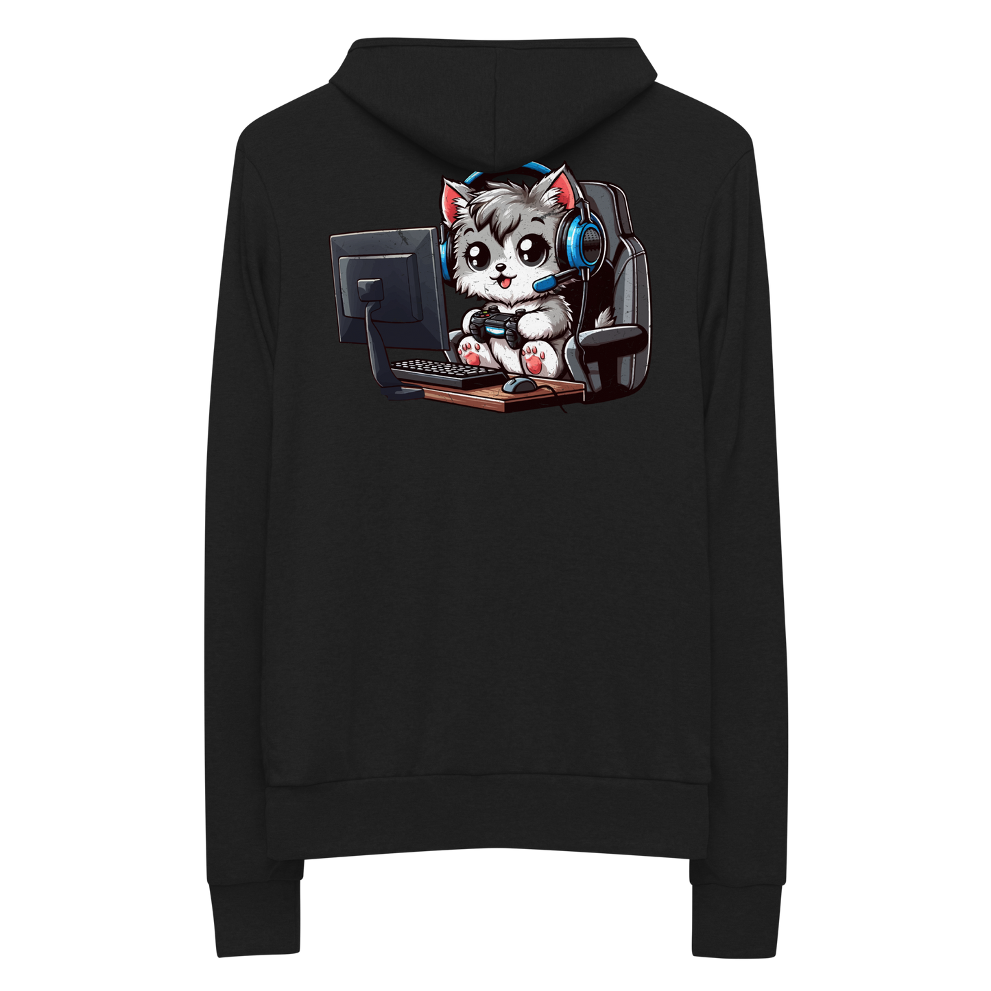 Gamer Kitten - Blue Headset - Lightweight Zip Hoodie