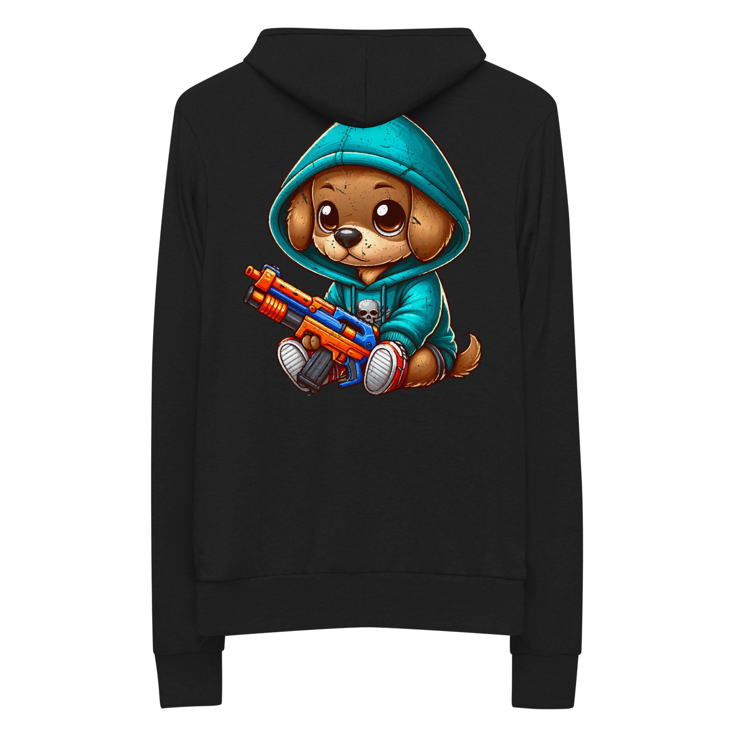 Brown Puppy with Foam Dart Blaster - Lightweight Zip Hoodie
