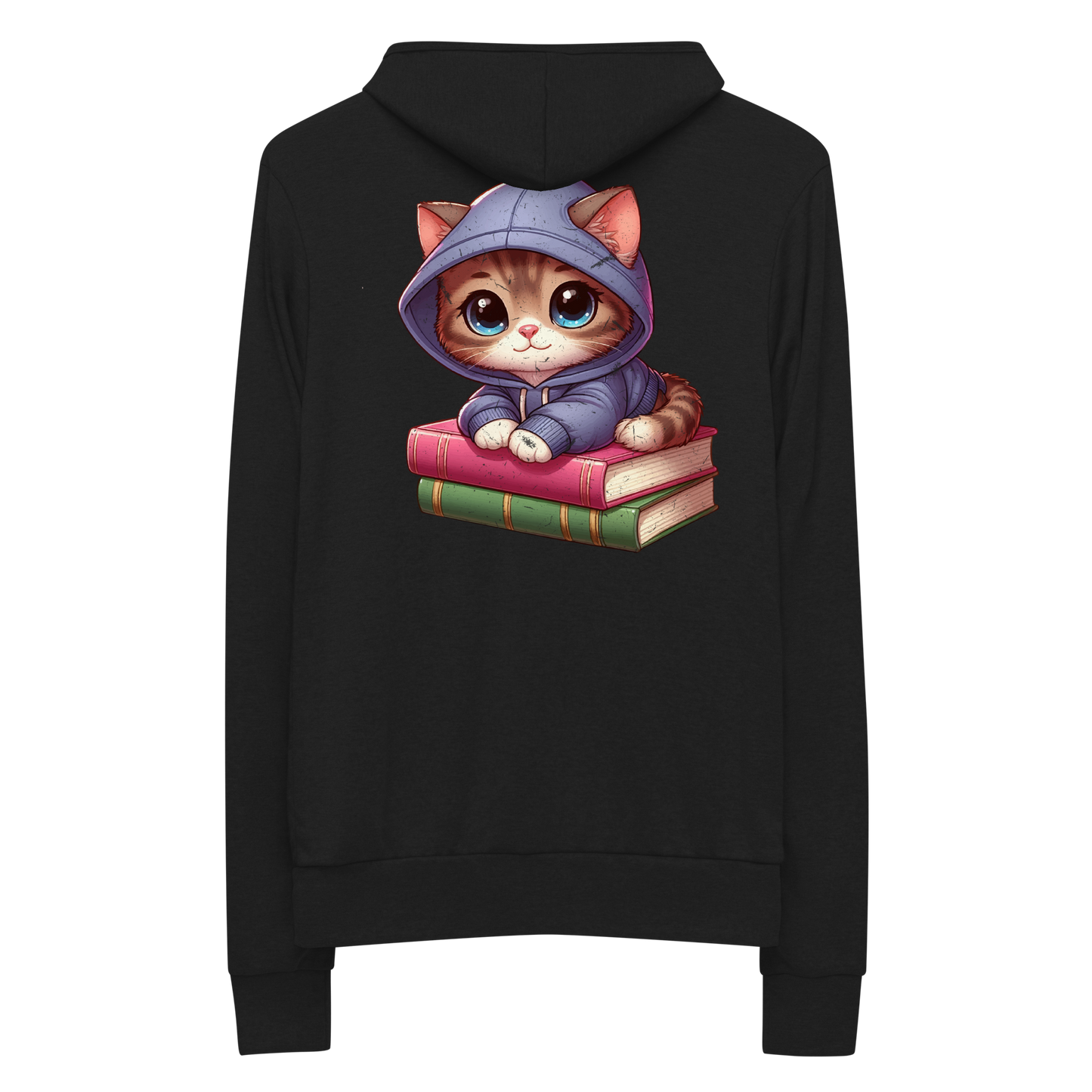 Brown Kitten - Sitting on Books - Lightweight Zip Hoodie