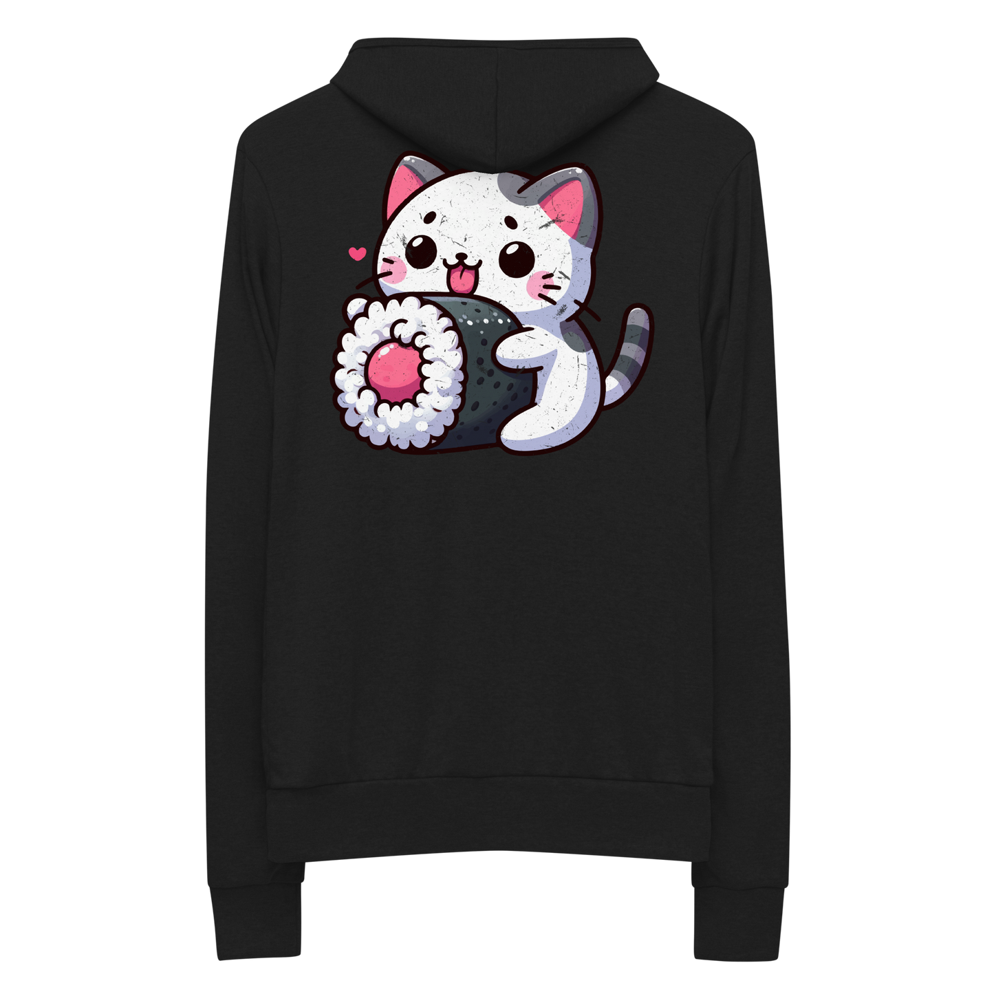 Black and Grey Kitten - Eating Sushi - Lightweight Zip Hoodie