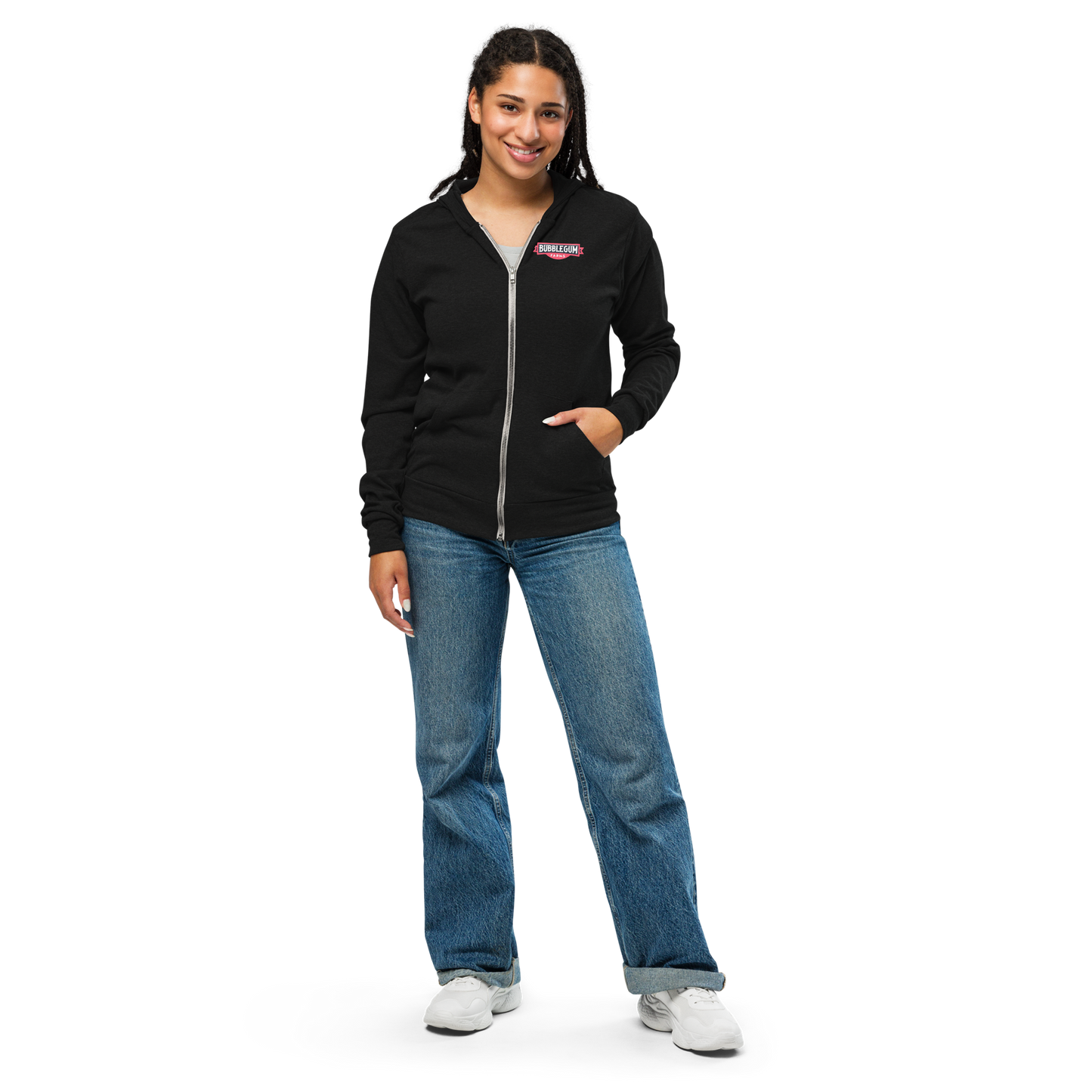 Space Kitten with Stars - Lightweight Zip Hoodie