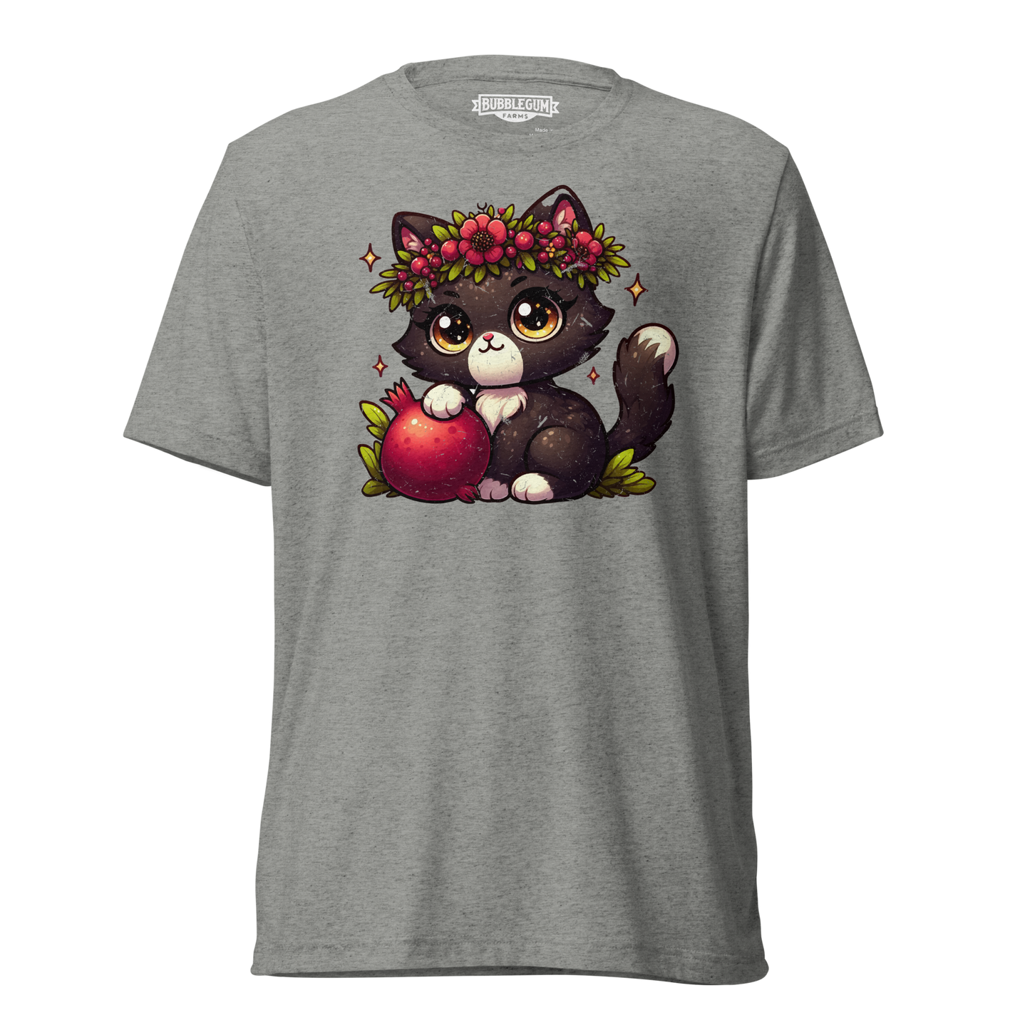 Black Kitten with Red Flowers - Unisex Triblend Tee