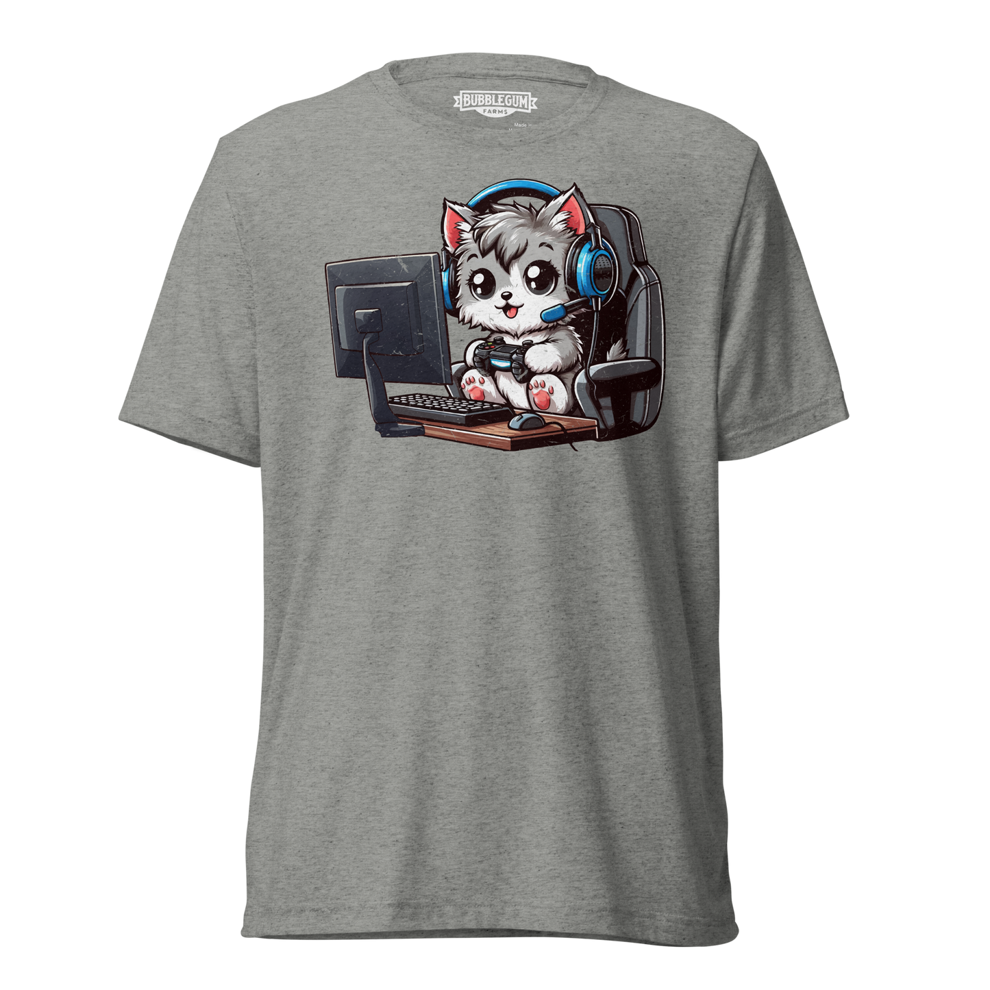Gamer Kitten - Blue Headset - Unisex Triblend Tee