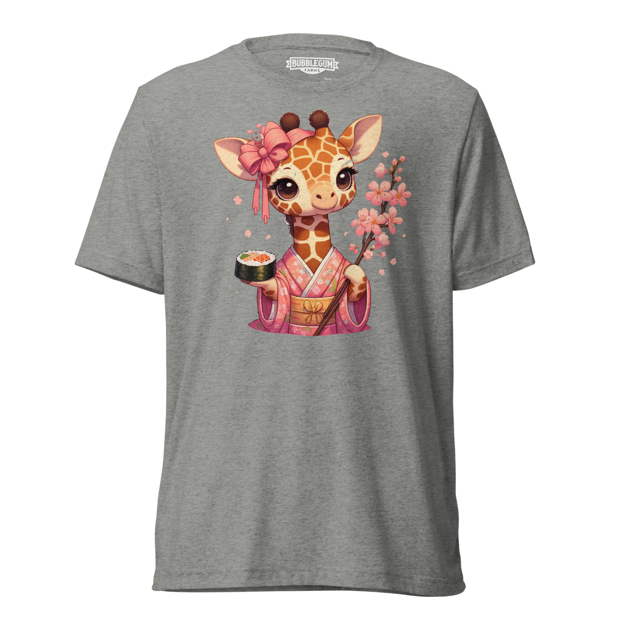 Geisha Giraffe - Holding Cherry Blossoms - Unisex Triblend Tee