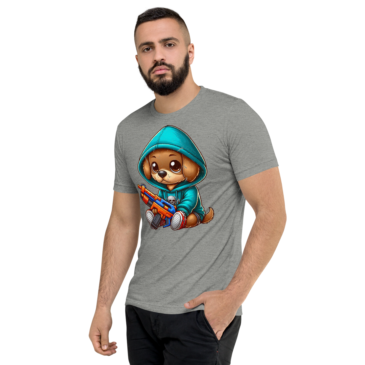 Brown Puppy with Foam Dart Blaster - Unisex Triblend Tee